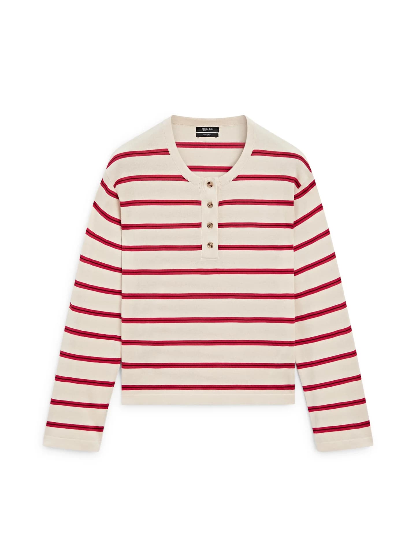 Хлопковый полосатый джемпер с круглым вырезом - фото 9