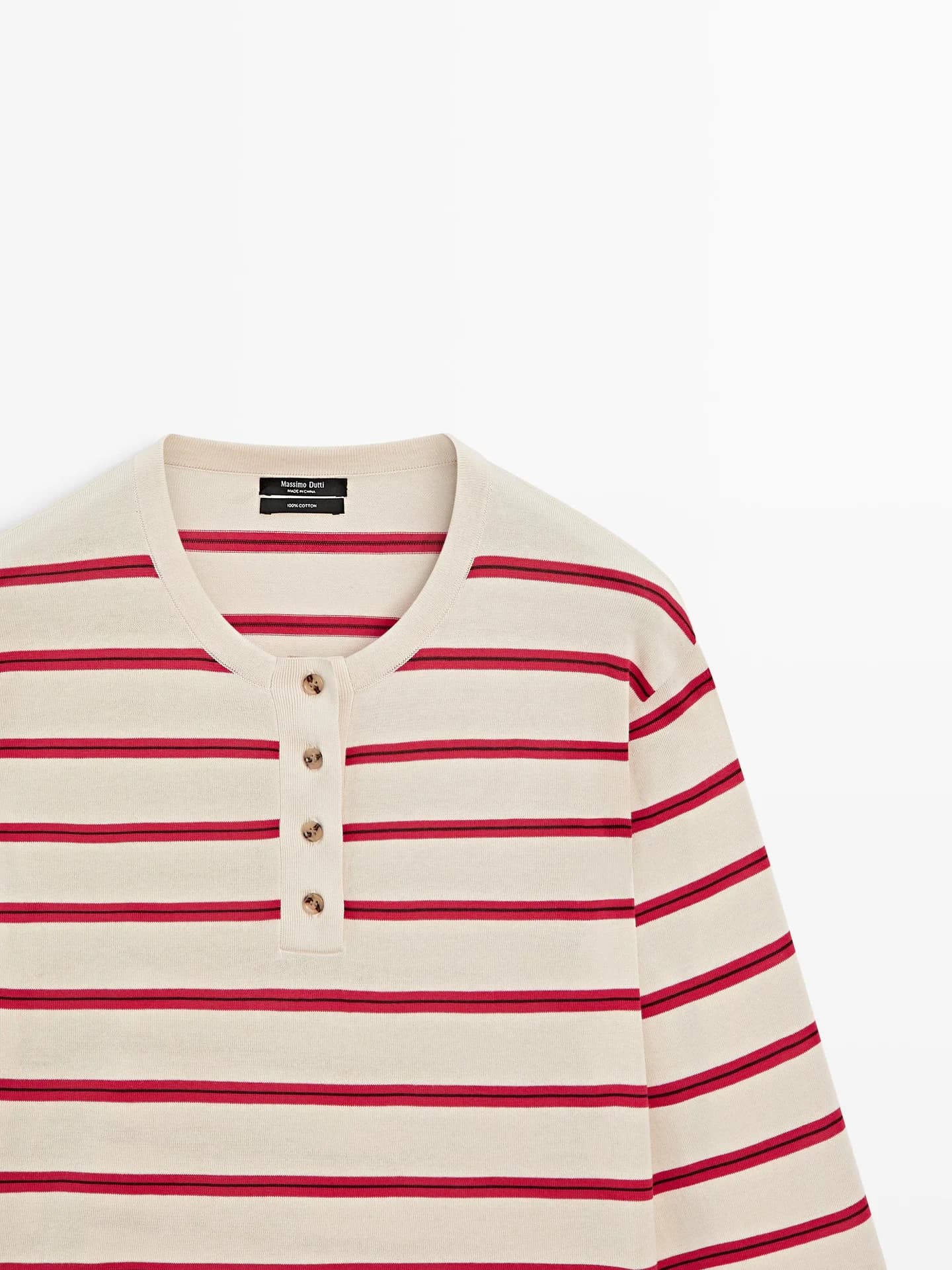 Хлопковый полосатый джемпер с круглым вырезом - фото 10