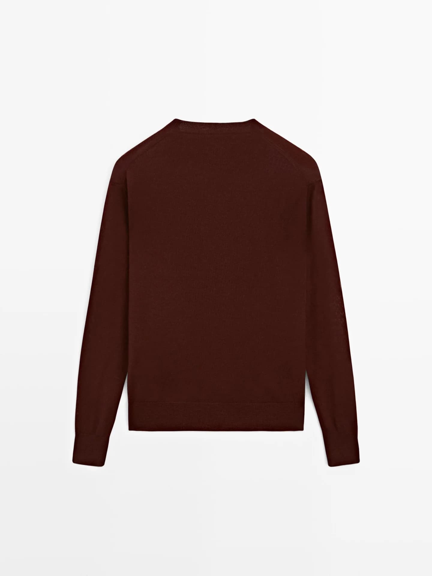 Тонкий вязаный свитер из 100% шерсти с круглым вырезом. - фото 8