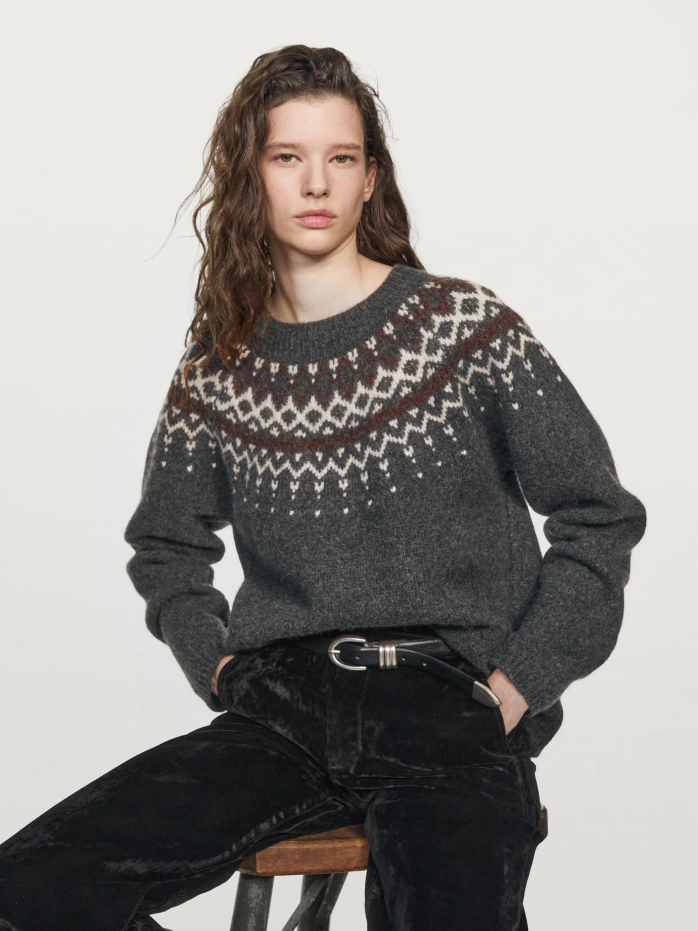 Жаккардовый вязаный шерстяной свитер - фото 4