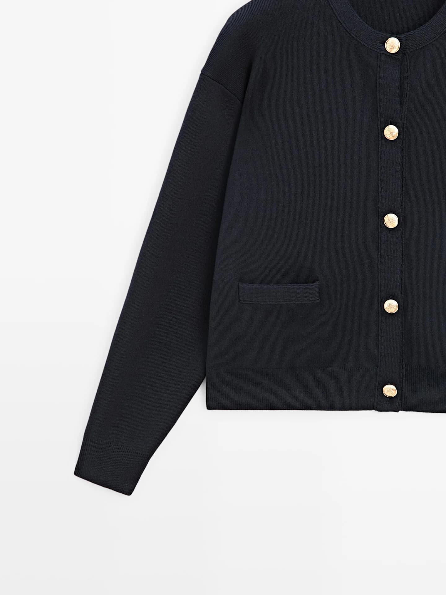 Кардиган хлопковой вязки с золотыми пуговицами - фото 8