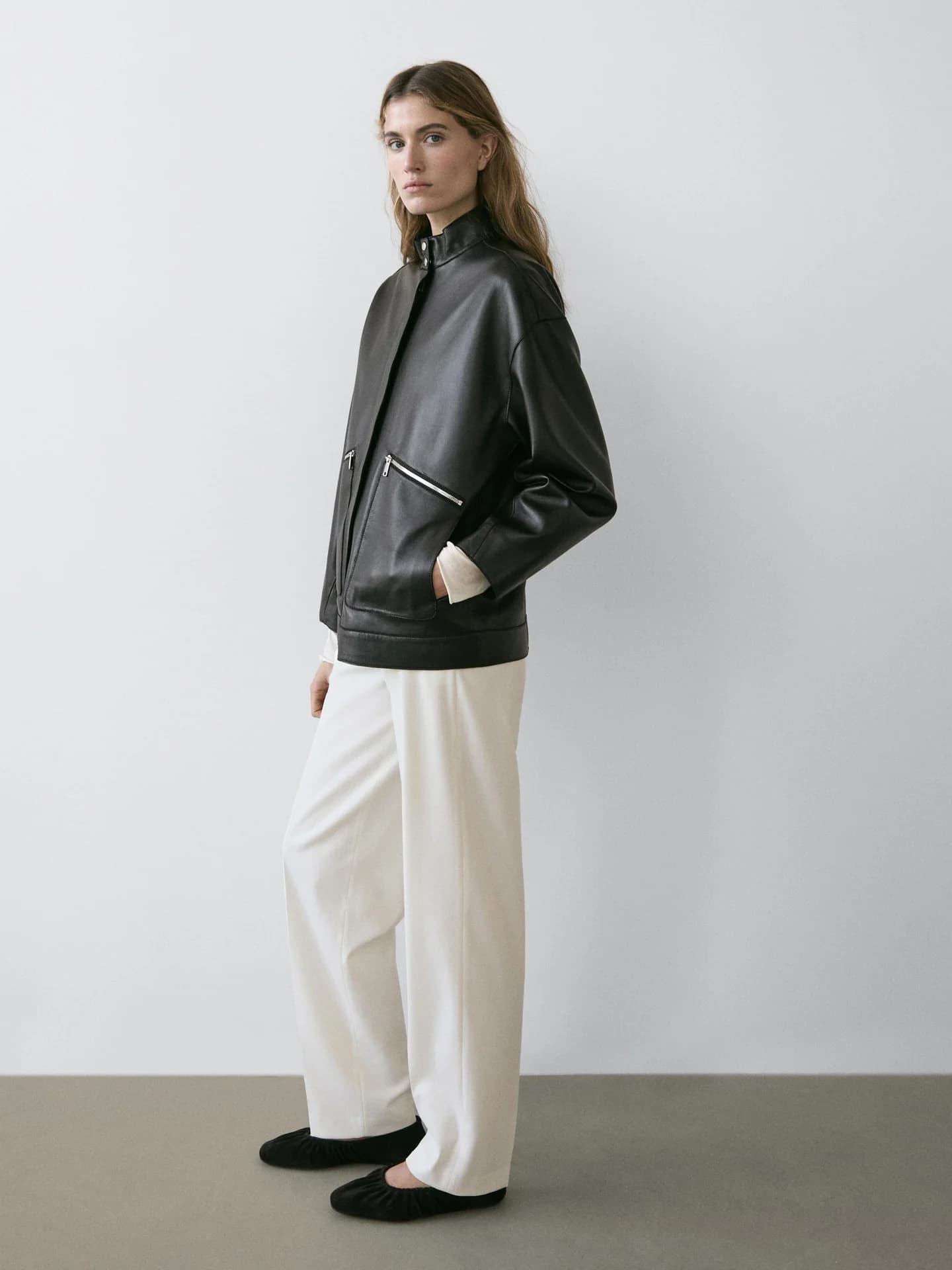 Куртка с карманами из кожи наппа - фото 9