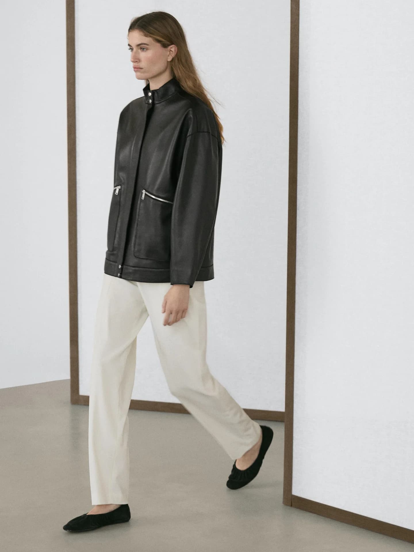 Куртка с карманами из кожи наппа - фото 10