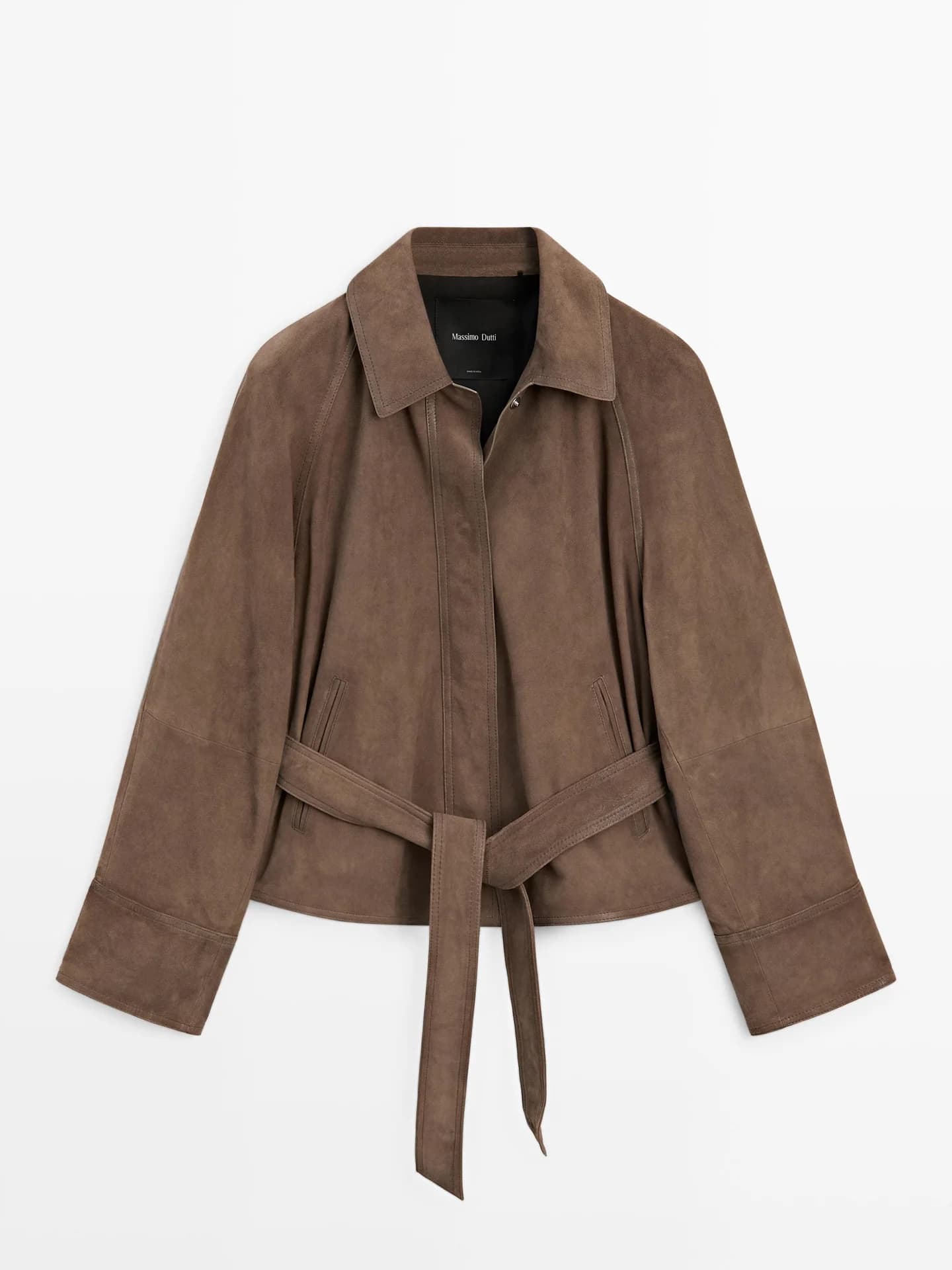 Замшевая куртка с кожаным ремнем - фото 7