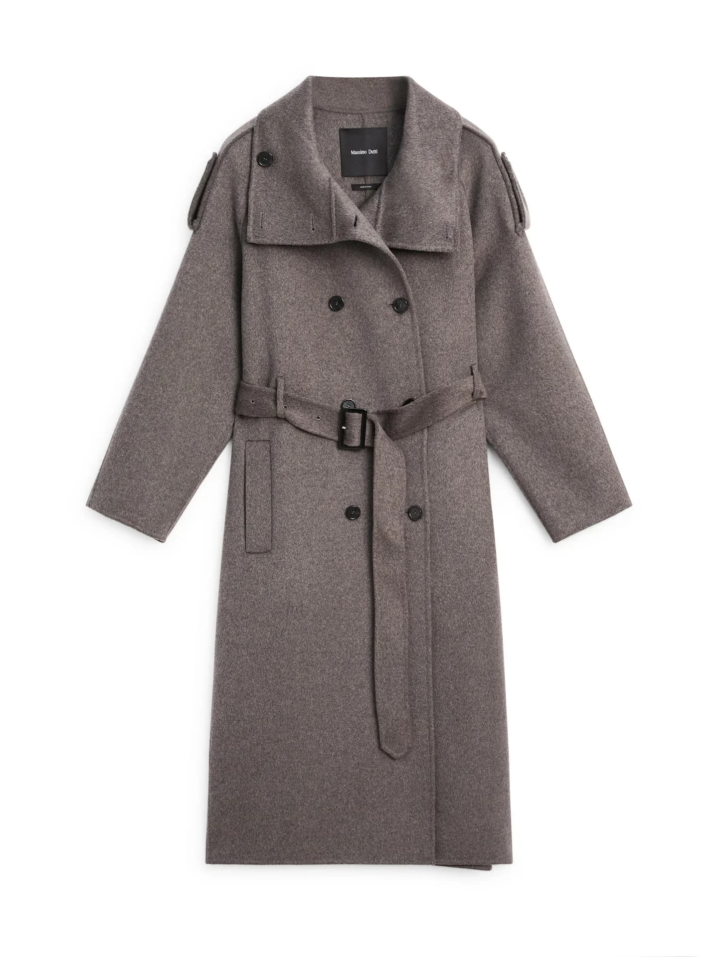 Длинный тренч из смесовой шерсти с поясом - фото 5