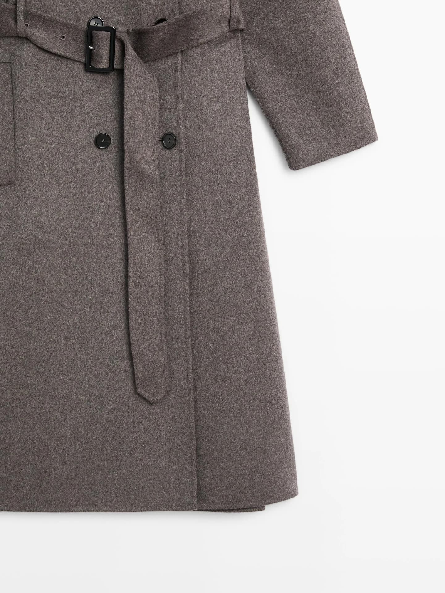 Длинный тренч из смесовой шерсти с поясом - фото 8