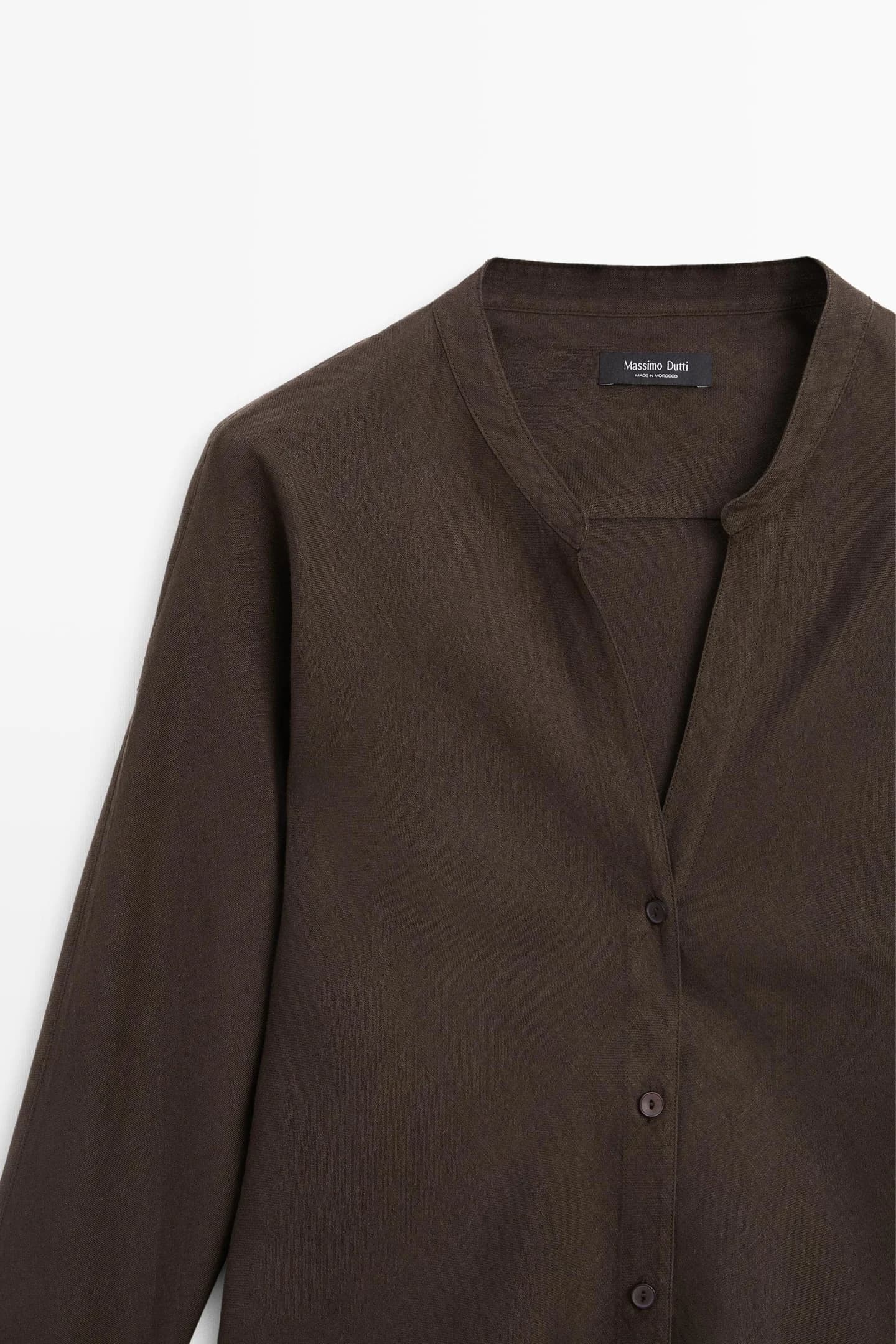 Рубашка из 100% льна с воротником стойкой и застежкой. - фото 10