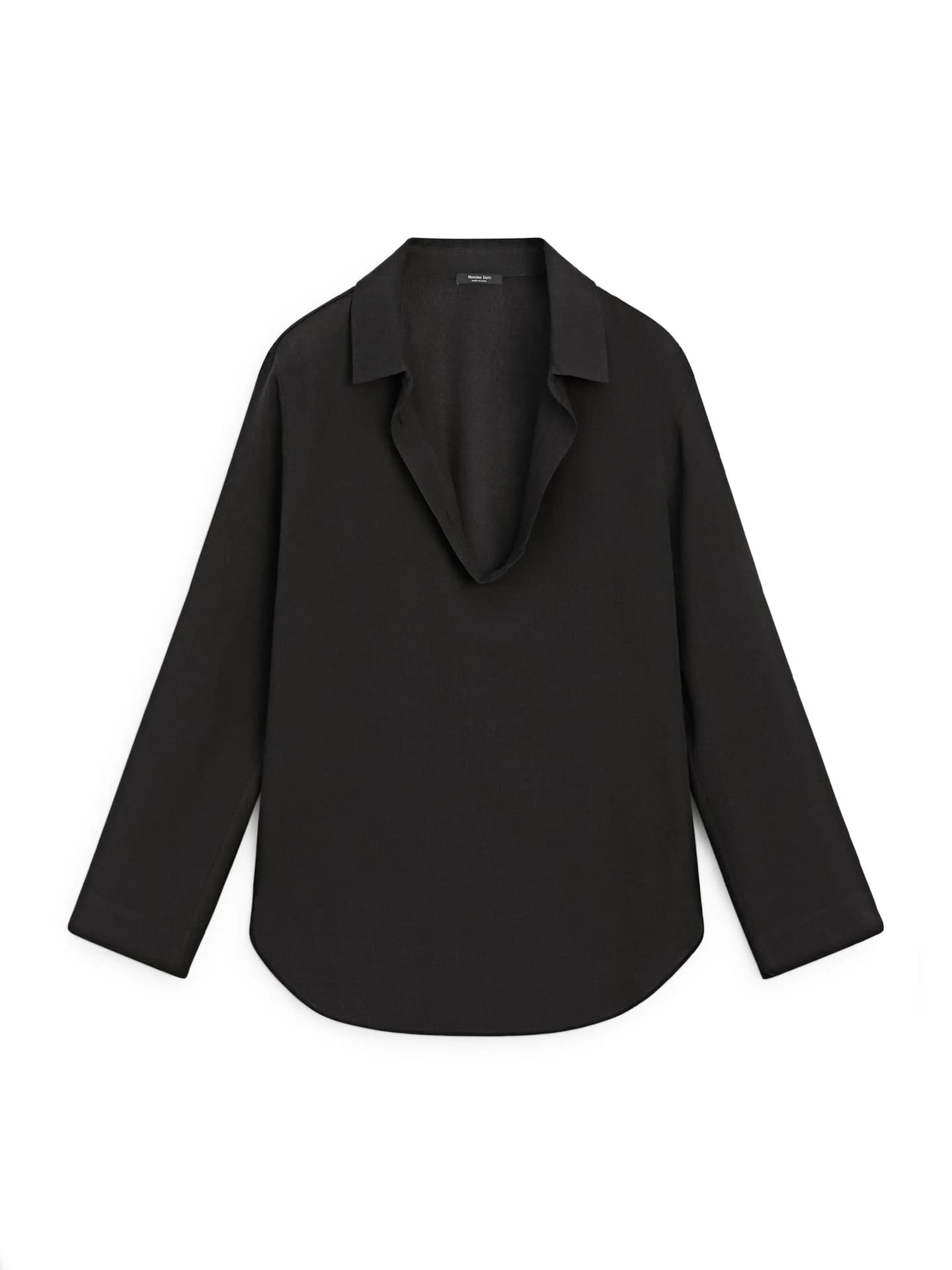 Рубашка свободного кроя с V-образным вырезом из смесового хлопка. - фото 2