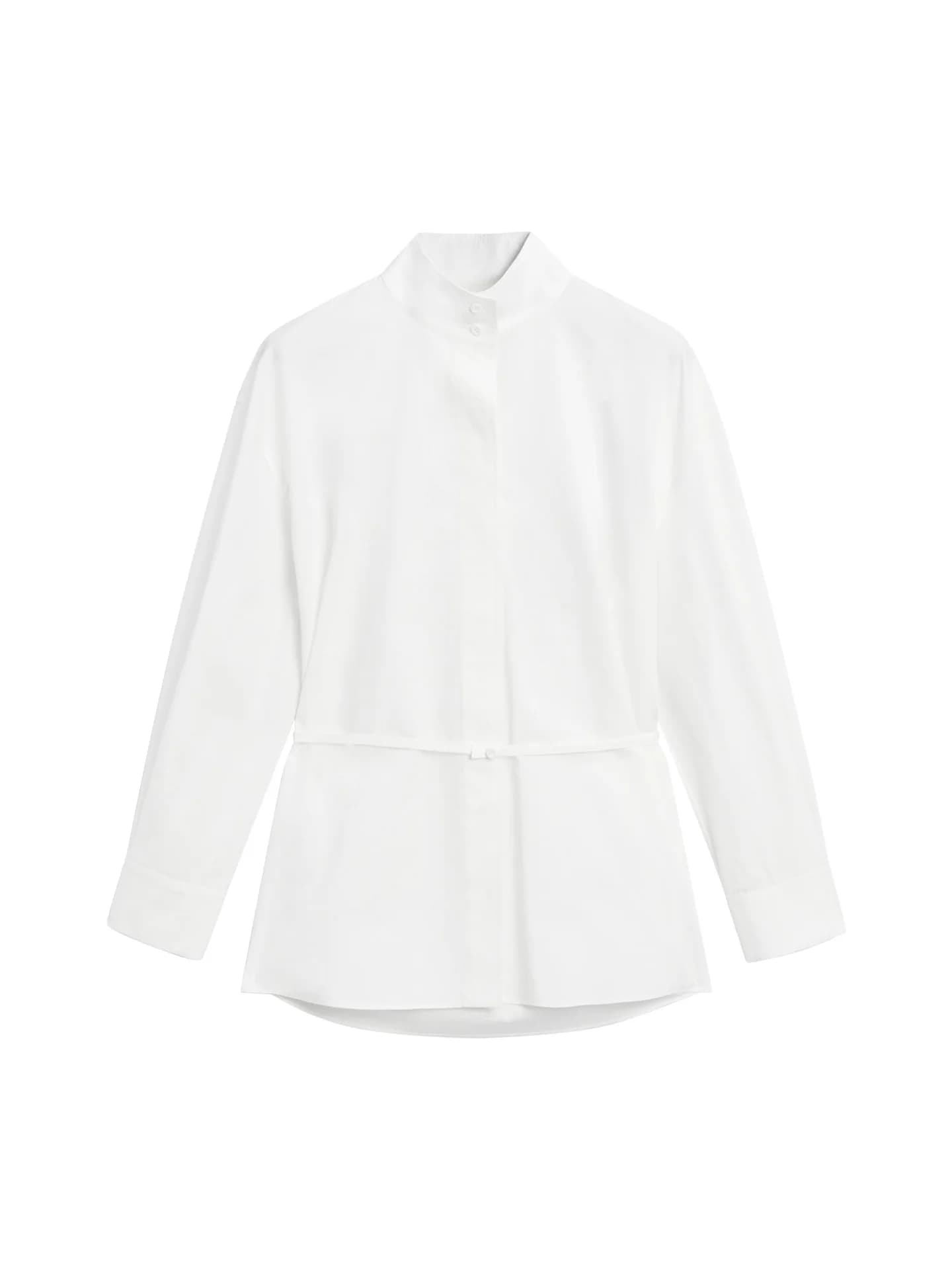 Рубашка с воротником стойкой и декоративным поясом. - фото 4