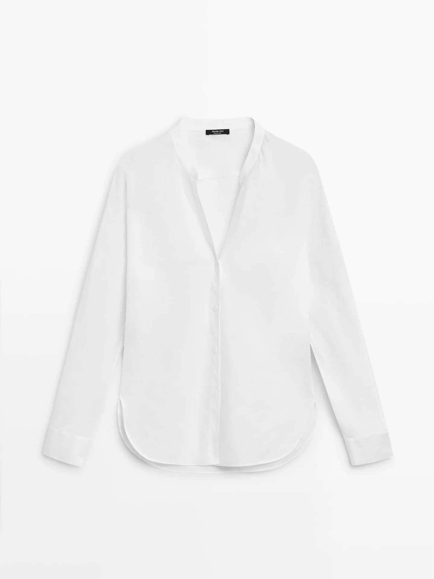 Рубашка из 100% льна с воротником стойкой и застежкой. - фото 2