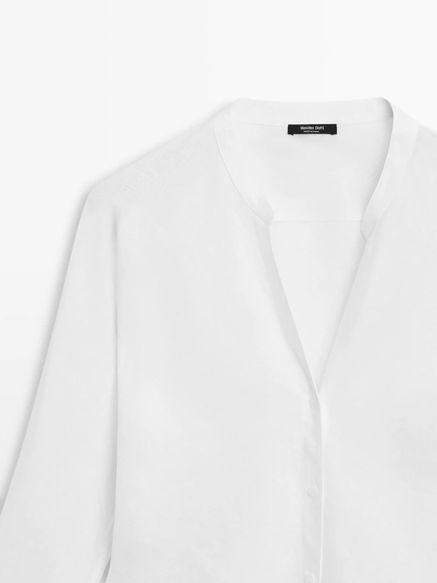 Рубашка из 100% льна с воротником стойкой и застежкой. - фото 4