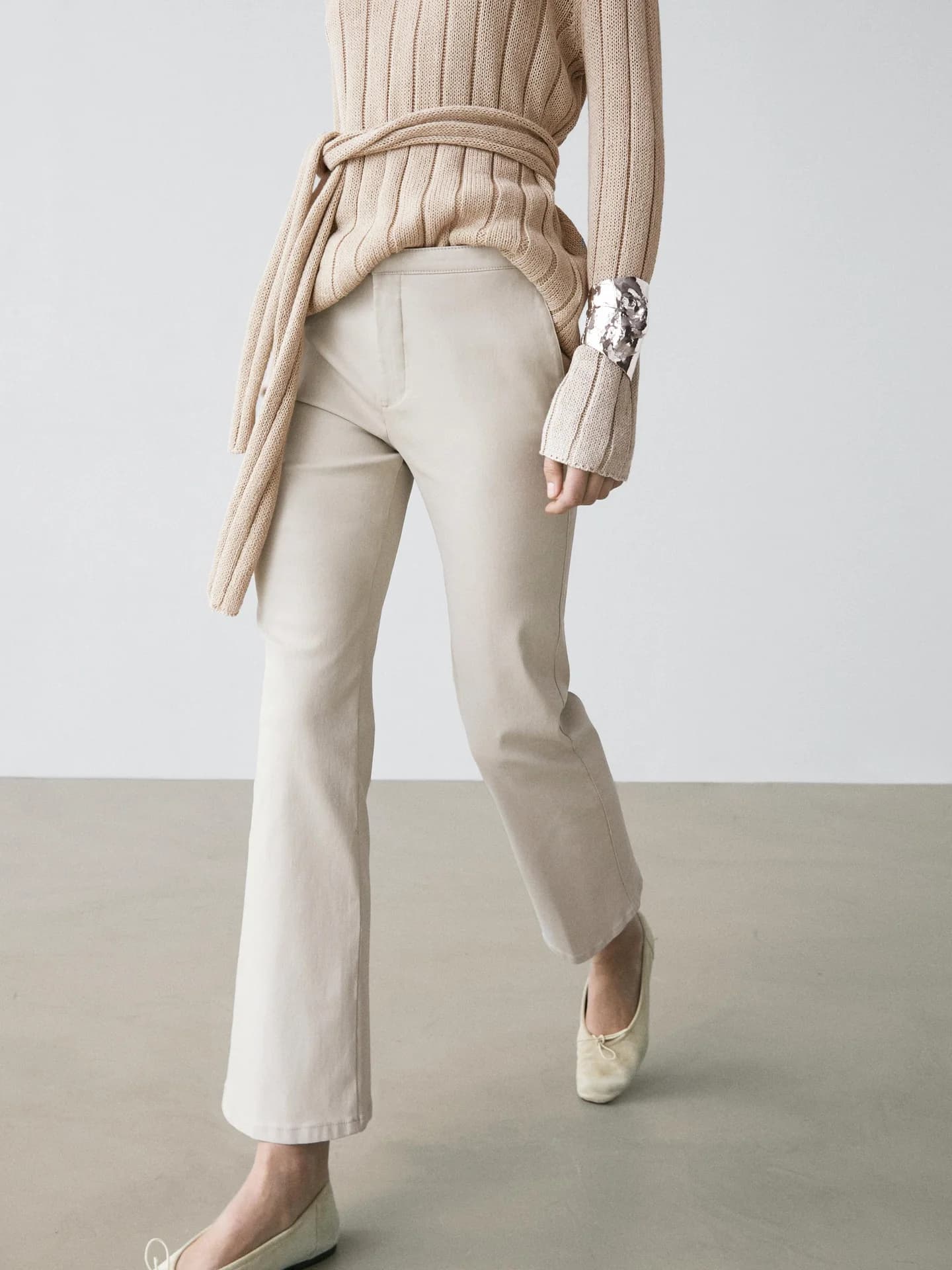 Вощеные брюки клеш со средней талией - фото 2