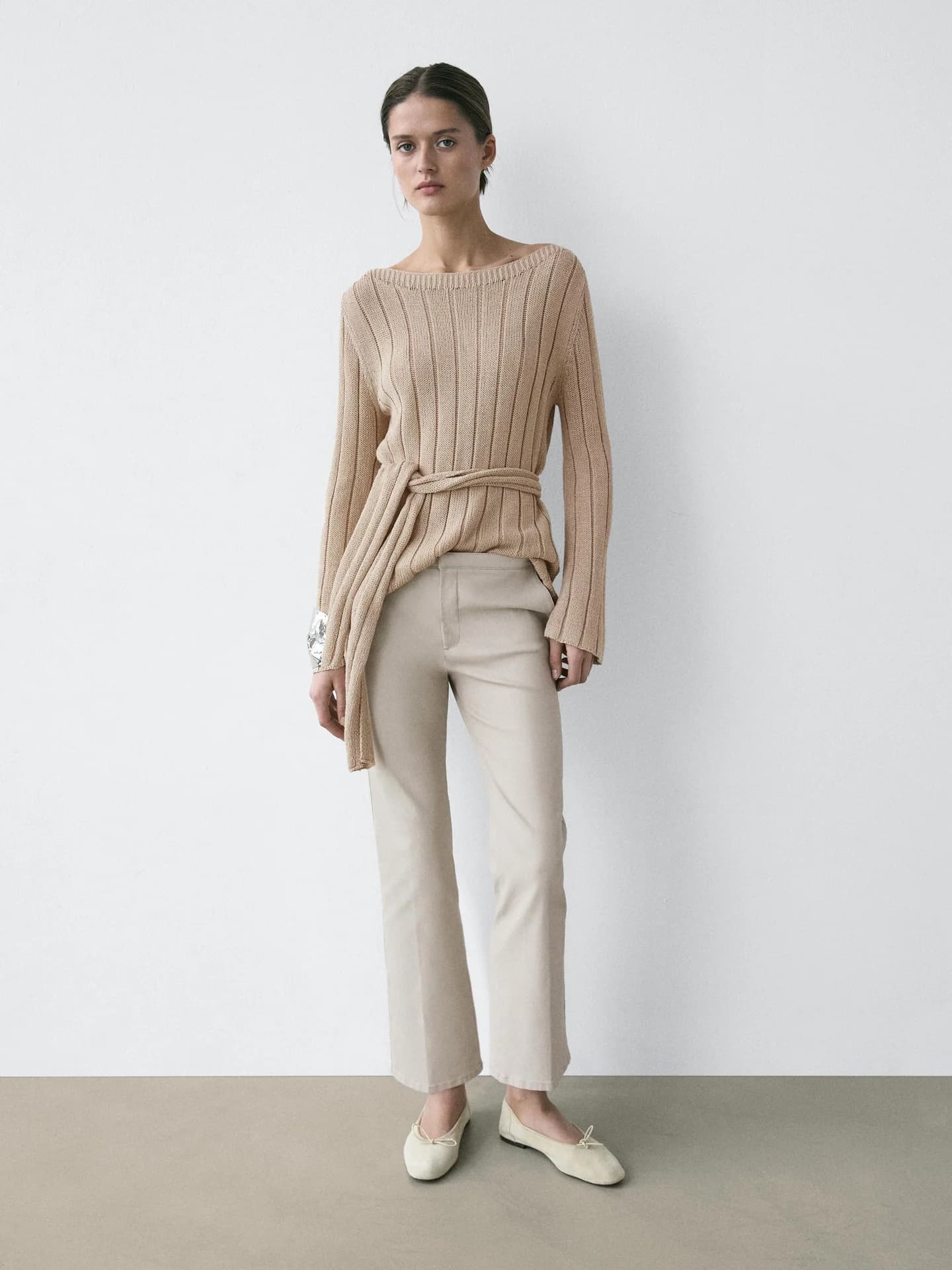 Вощеные брюки клеш со средней талией - фото 3