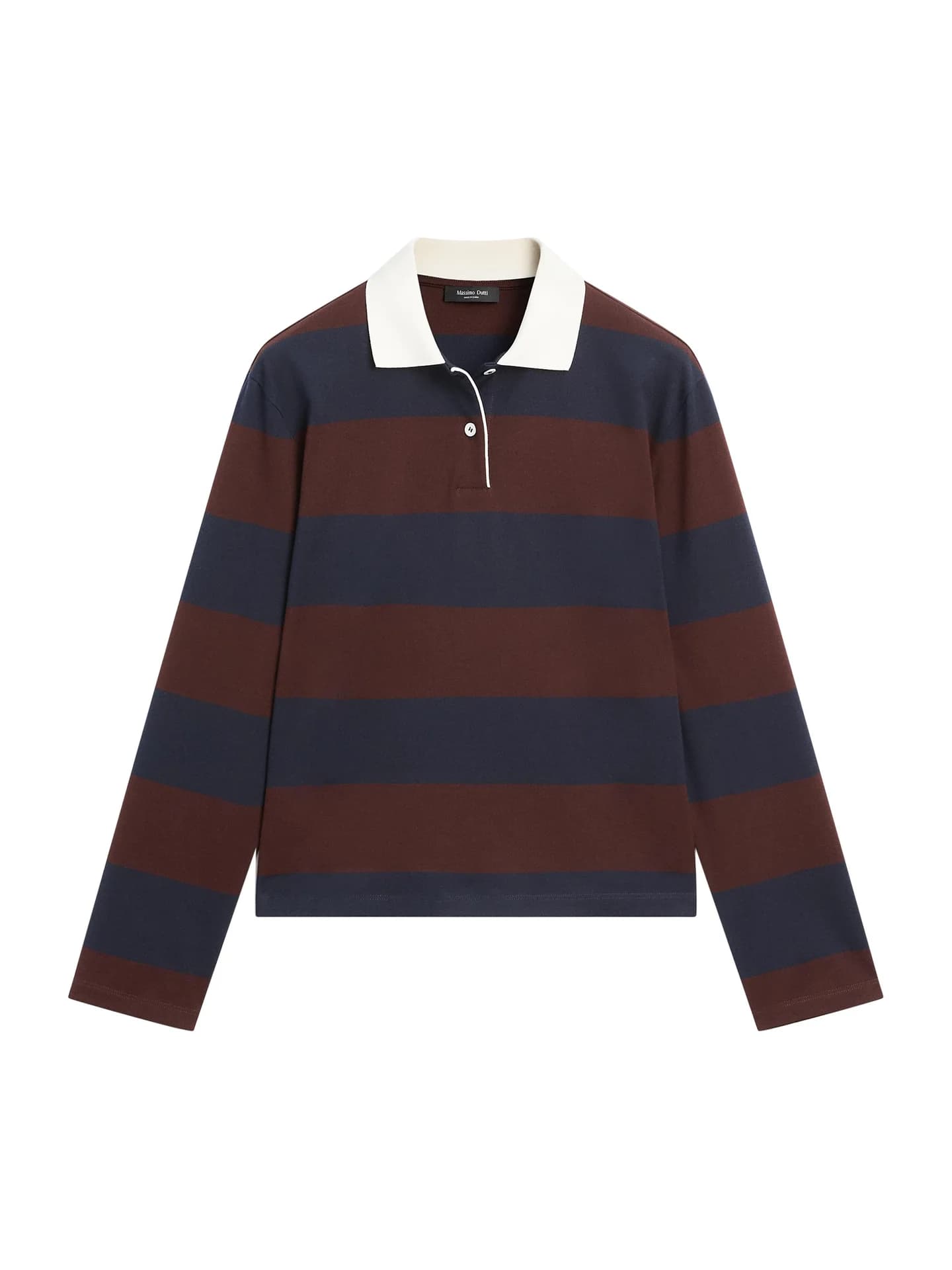 Рубашка-поло из хлопка с длинными рукавами в полоску - фото 2