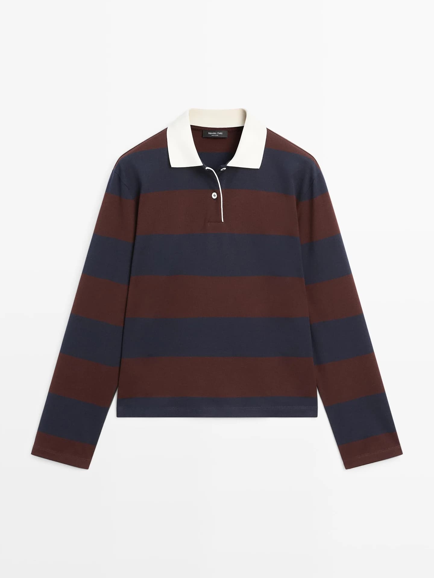 Рубашка-поло из хлопка с длинными рукавами в полоску - фото 4