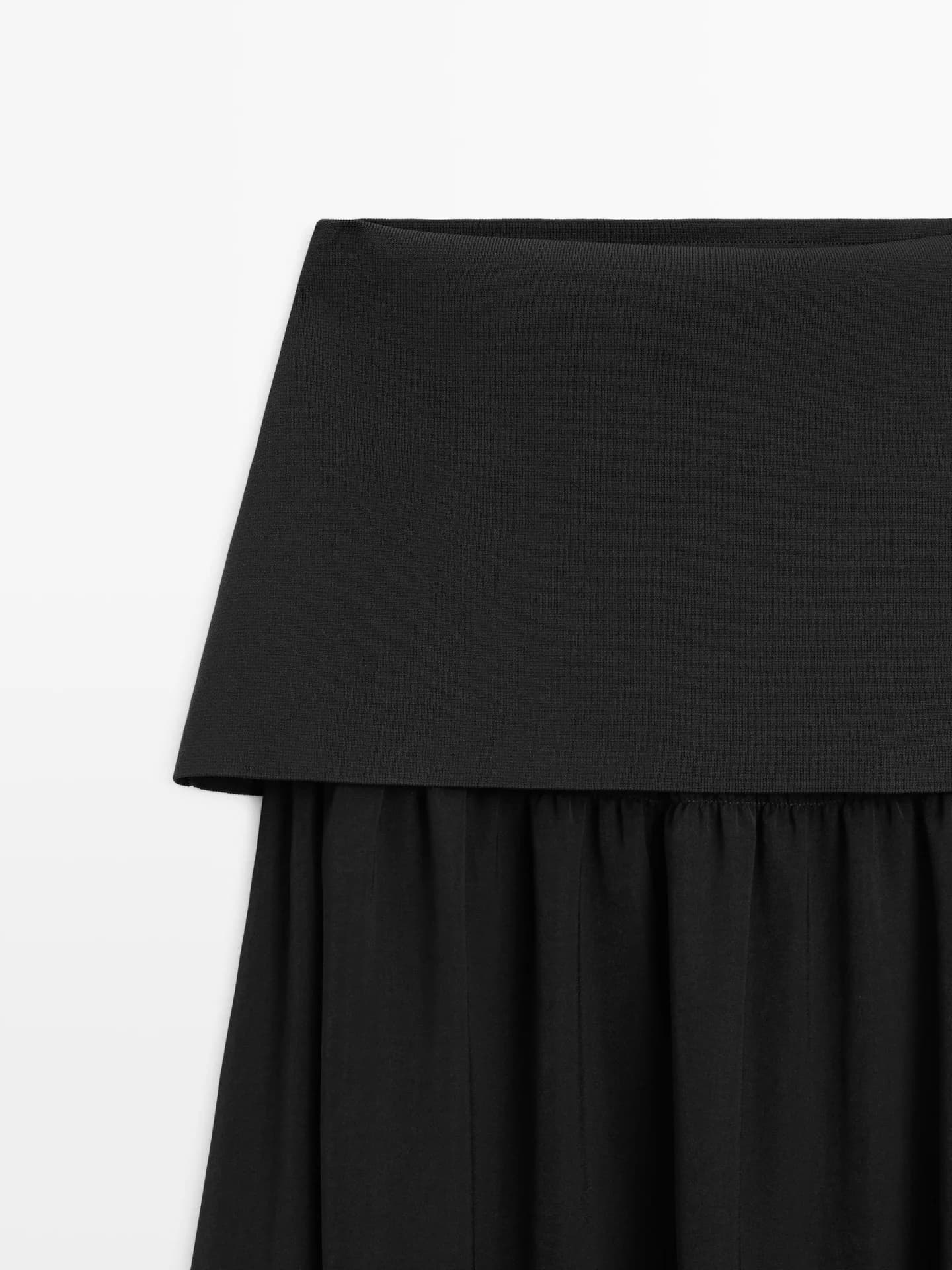 Свободная юбка миди из комбинированной ткани - фото 3