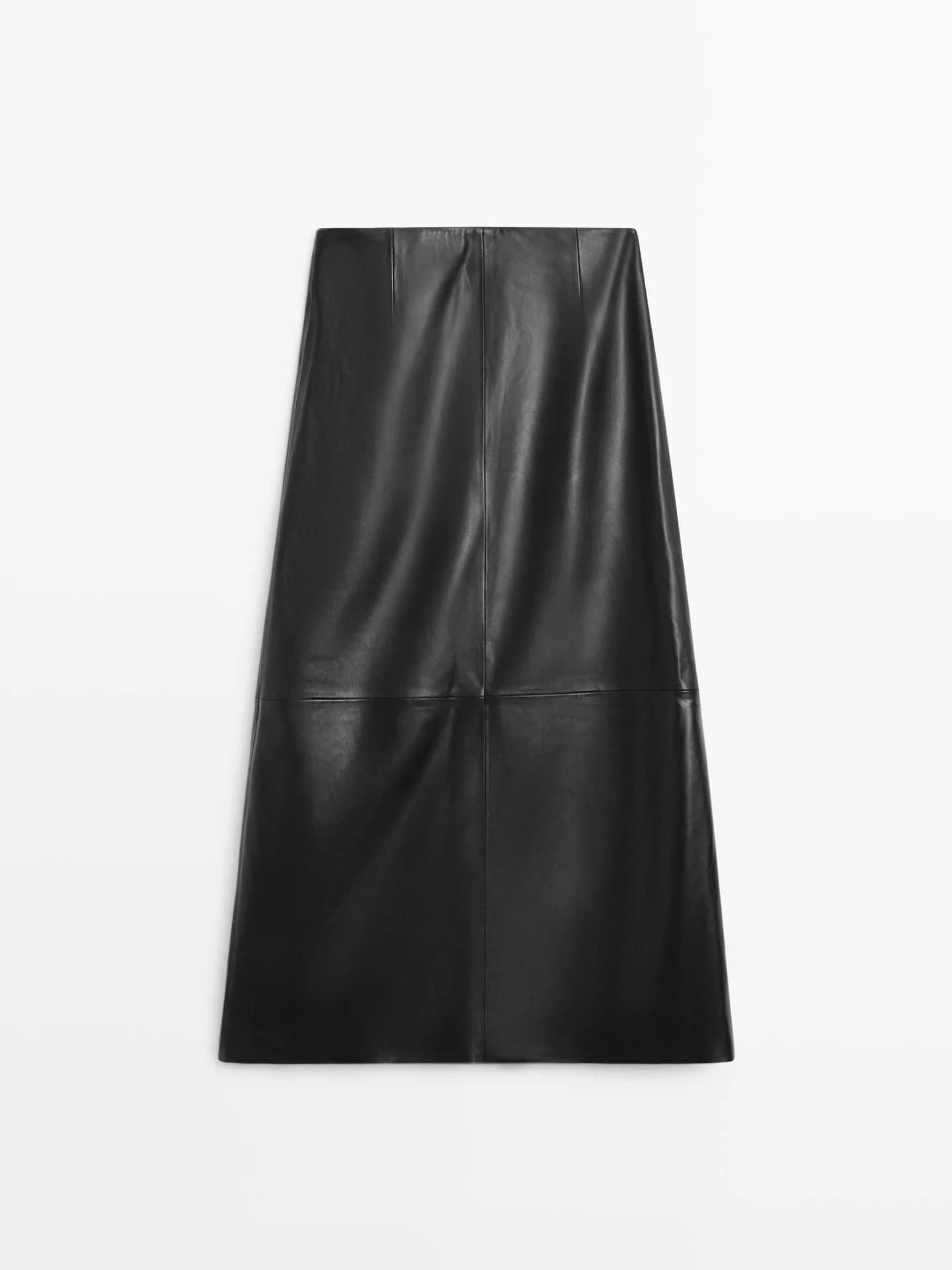 Юбка средней длины из кожи наппа с отстрочкой - фото 6