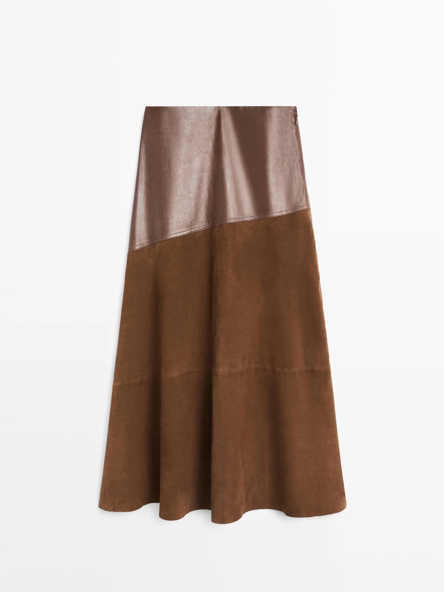 Асимметричная юбка из замши и кожи наппа - фото 4