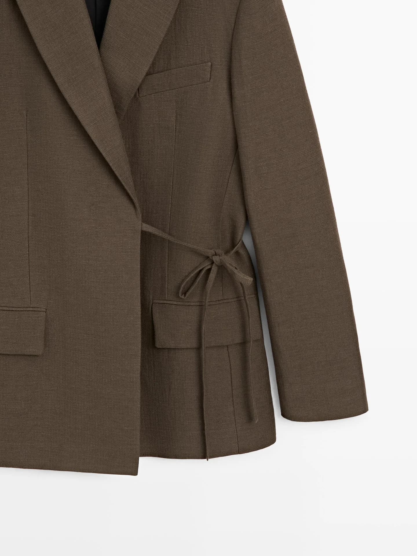 Двубортный пиджак из смесового хлопка на завязках. - фото 3