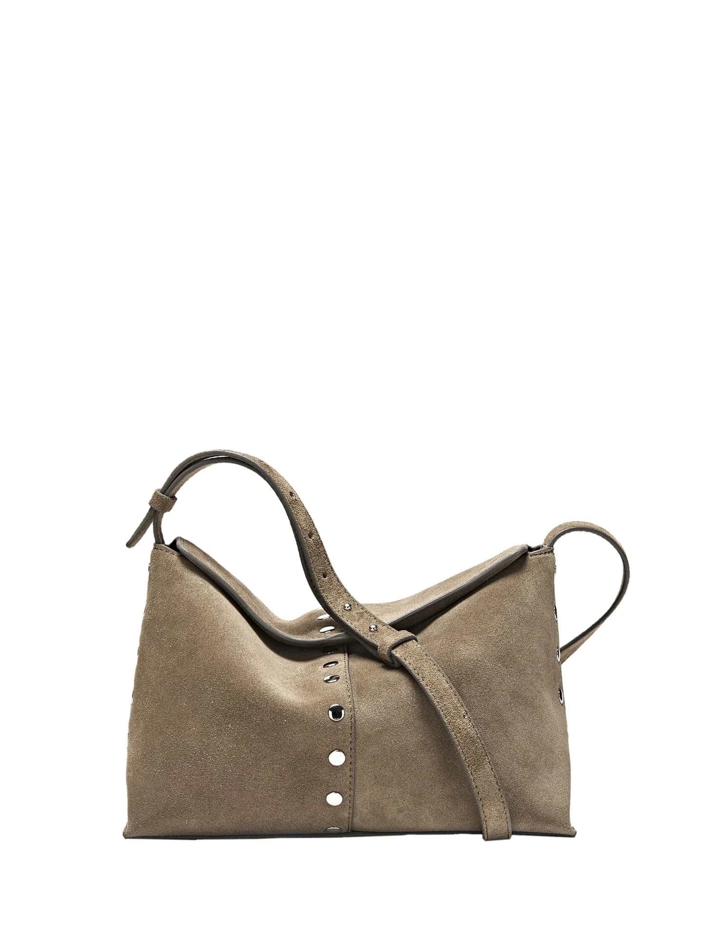 Замшевая кожаная сумка с заклепками - фото 9