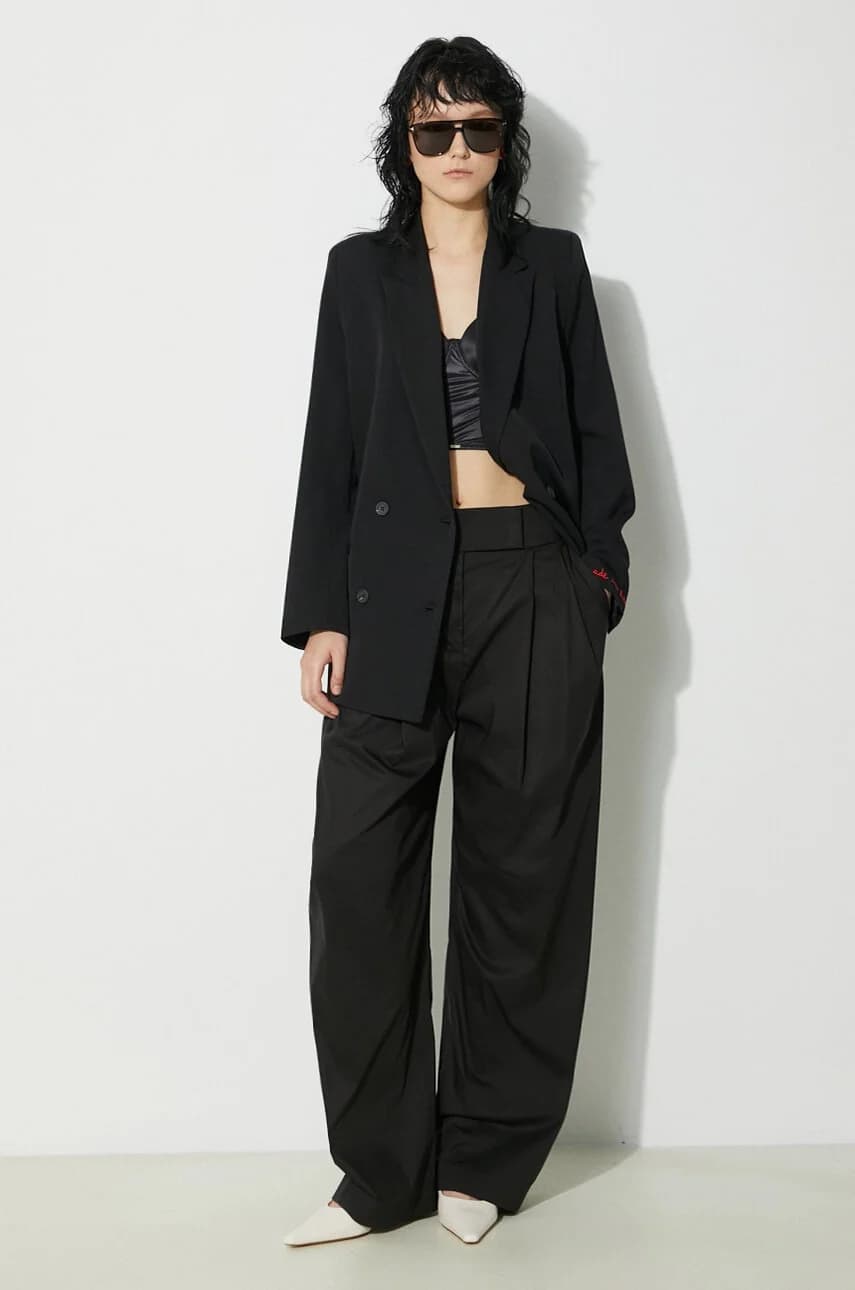 Черный двубортный шерстяной пиджак - фото 2