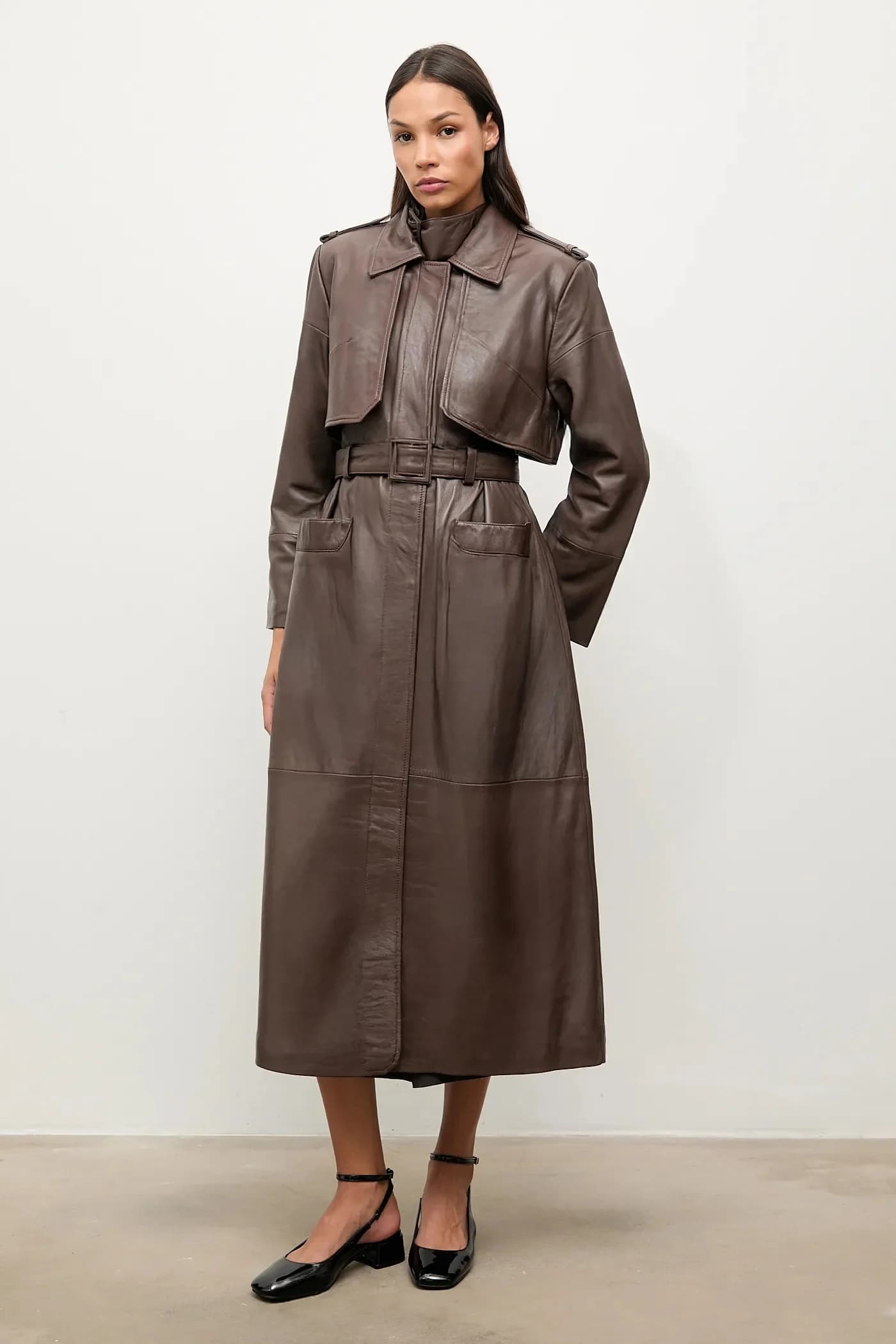 Женский кожаный тренч