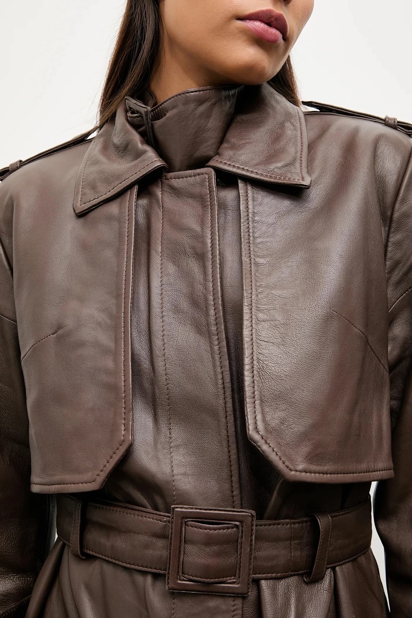 Женский кожаный тренч - фото 7