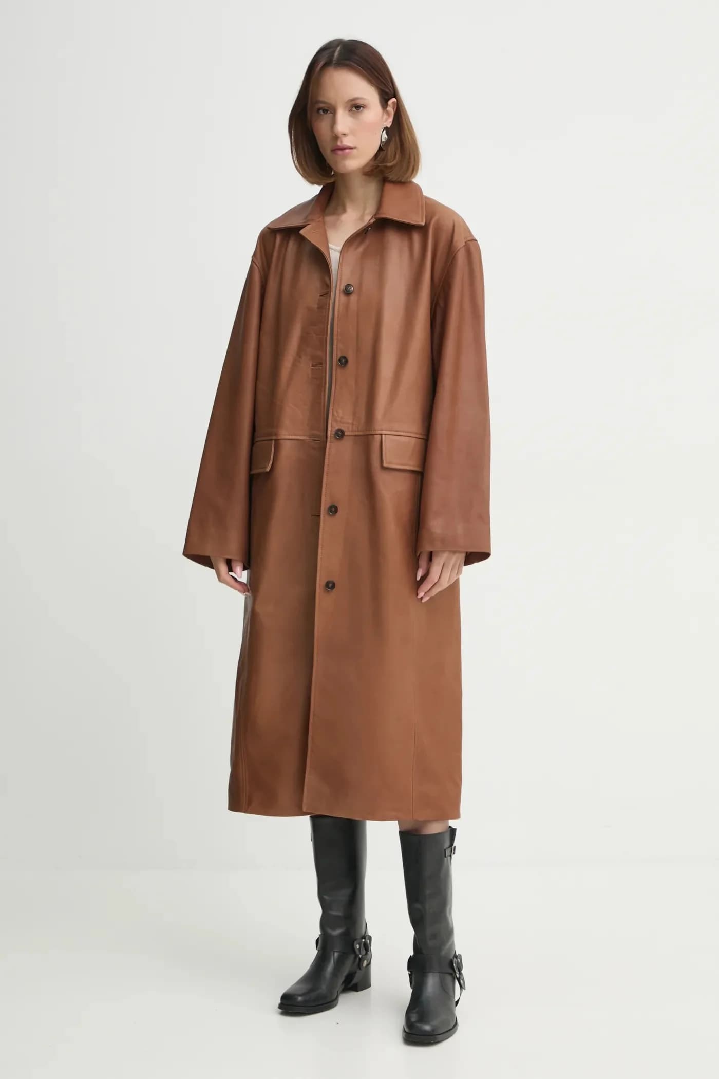 кожаное пальто Halston - фото 4