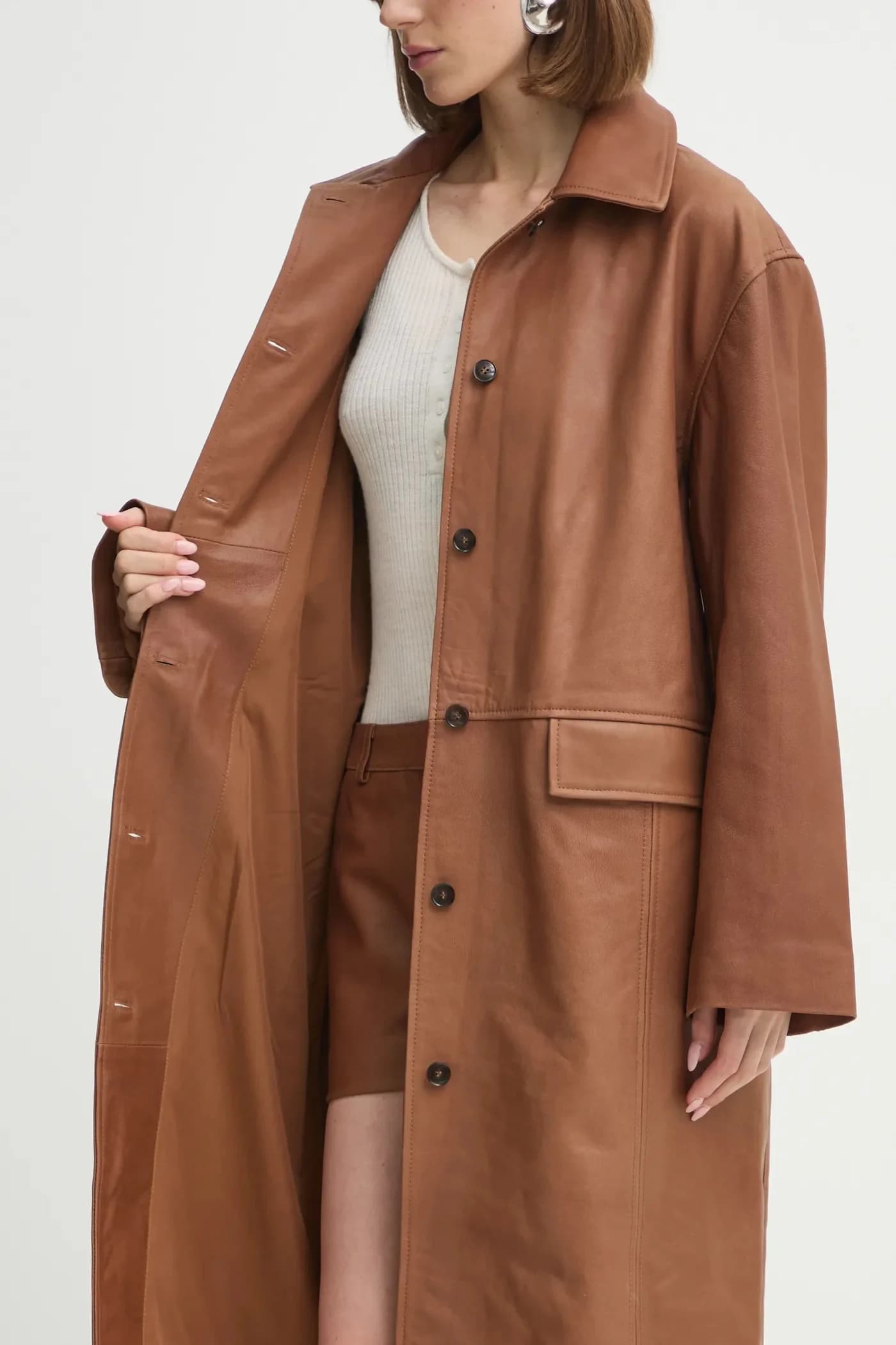 кожаное пальто Halston - фото 7