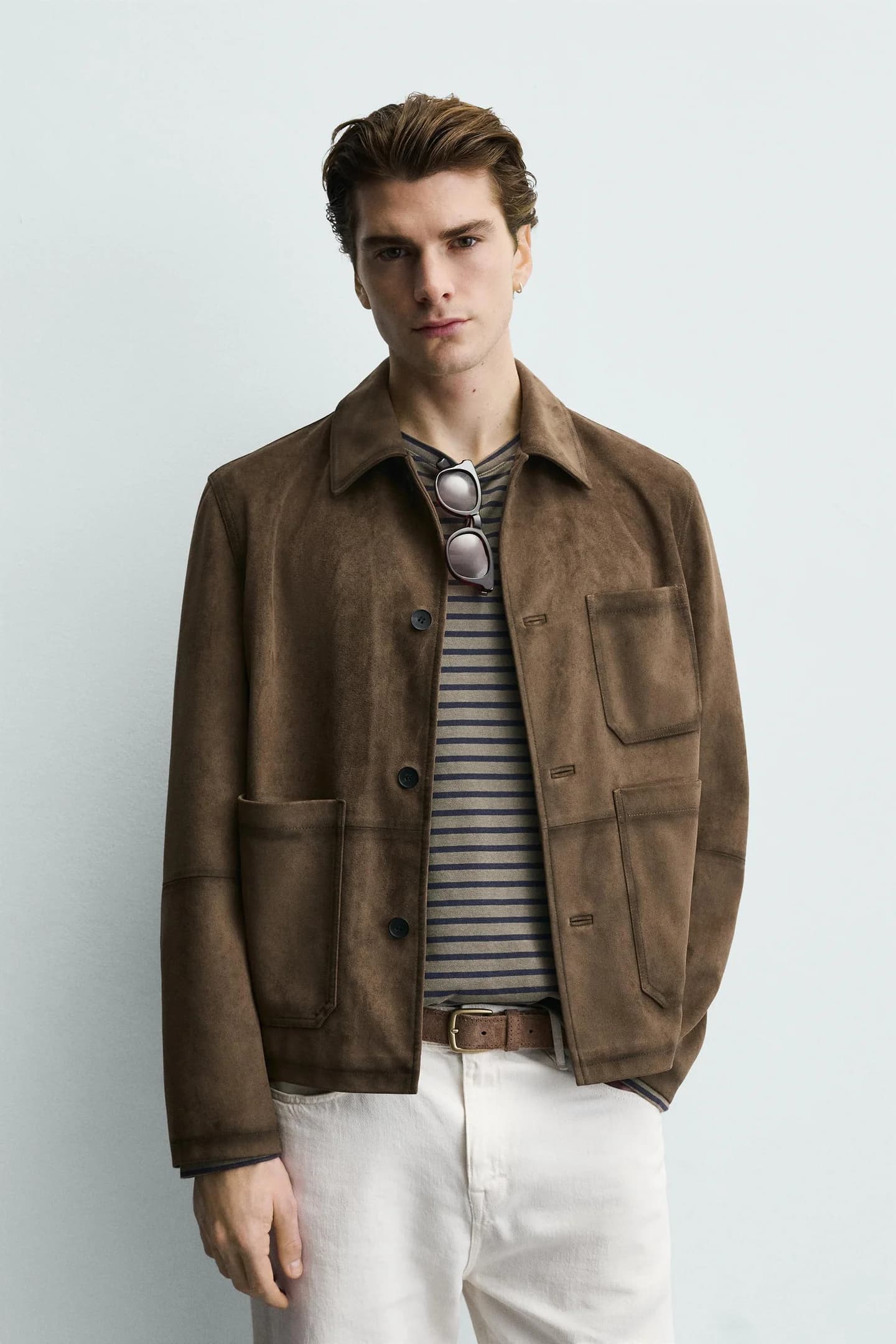 КУРТКА-РУБАШКА ПРЯМОГО КРАЯ ИЗ ИСКУССТВЕННОЙ ЗАМШИ - фото 2