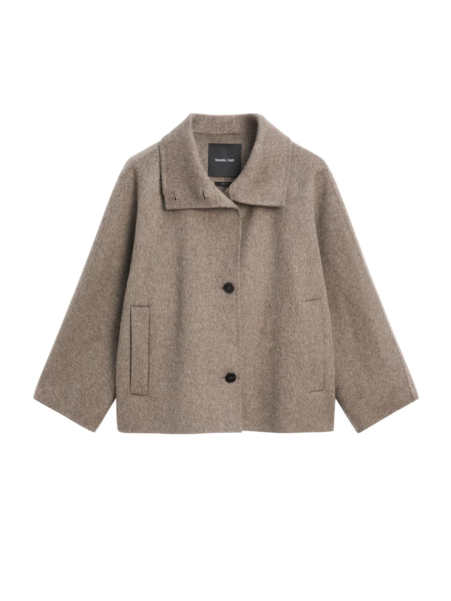 Пальто средней длины из смесовой шерсти с высоким воротником. - фото 8