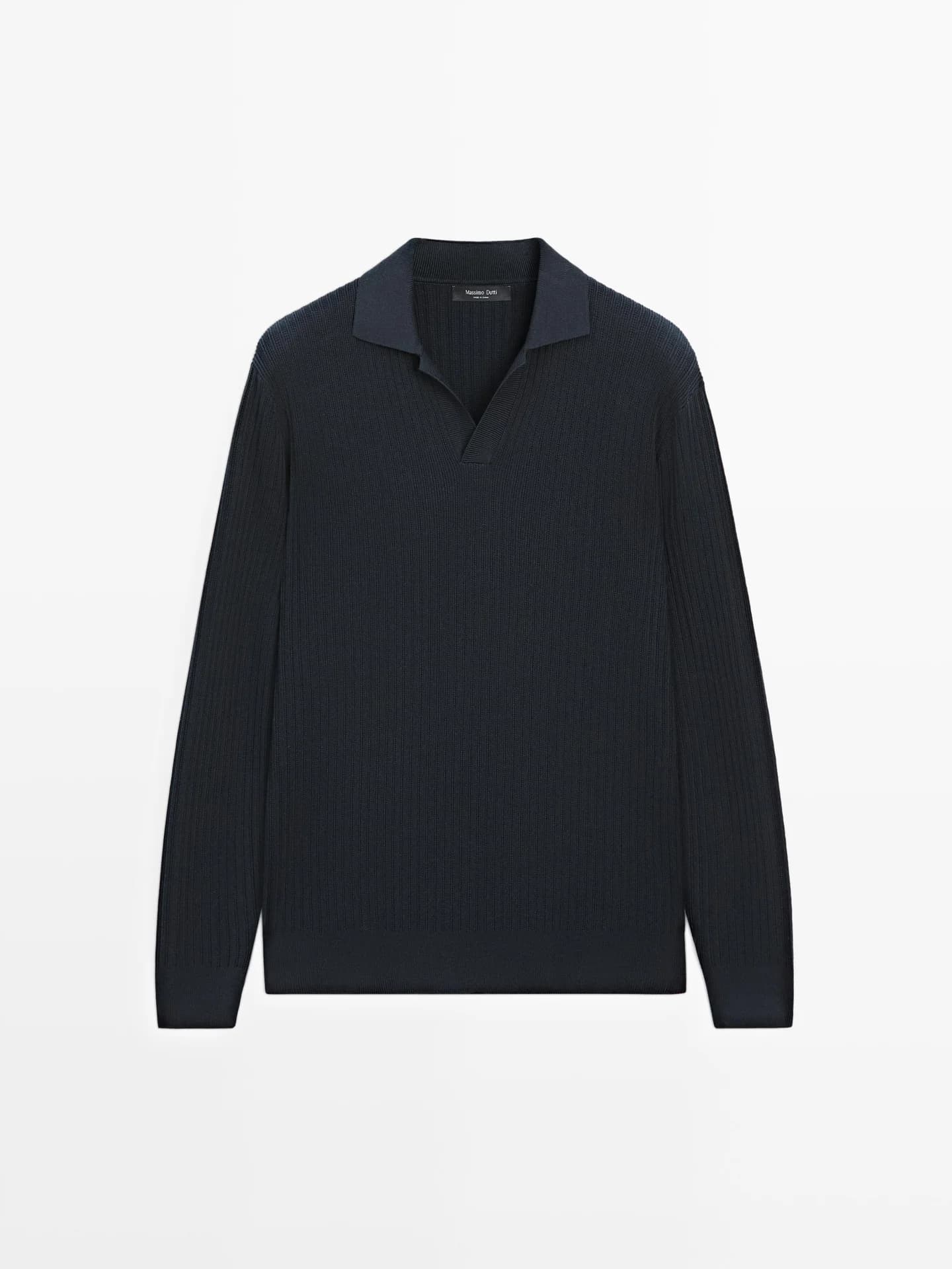 Вязаный свитер-поло из смесового хлопка. - фото 6