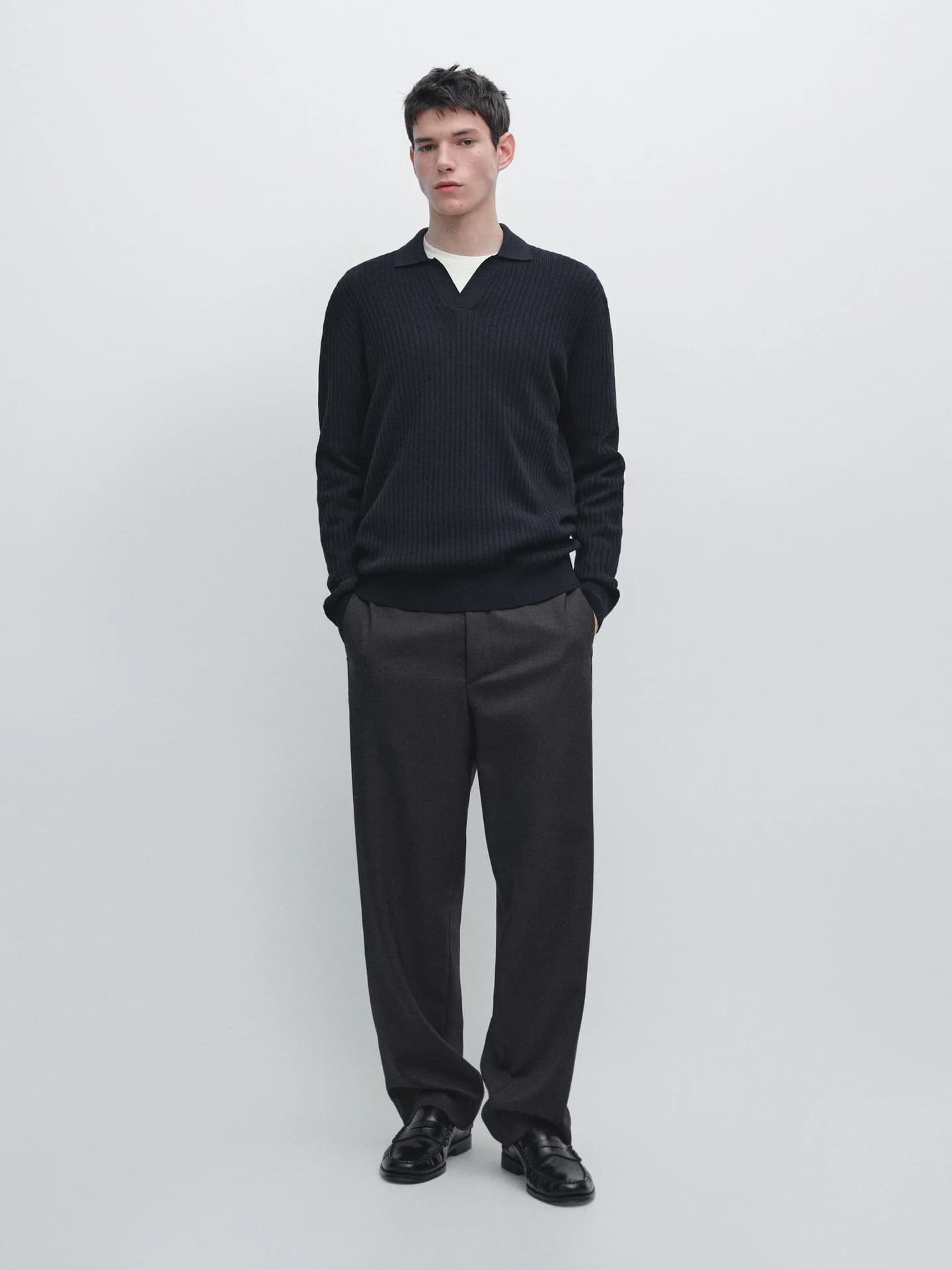 Вязаный свитер-поло из смесового хлопка. - фото 8