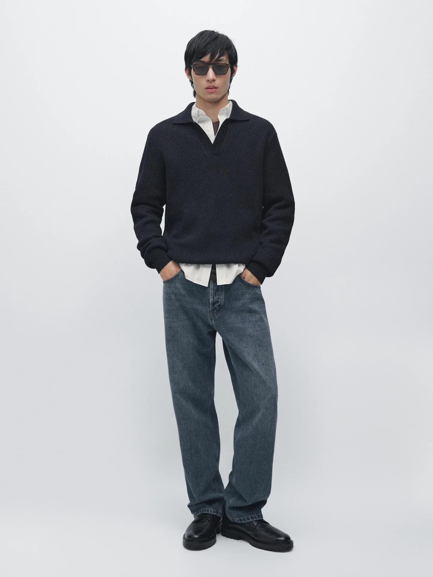 Свитер-поло хлопковой вязки - фото 9