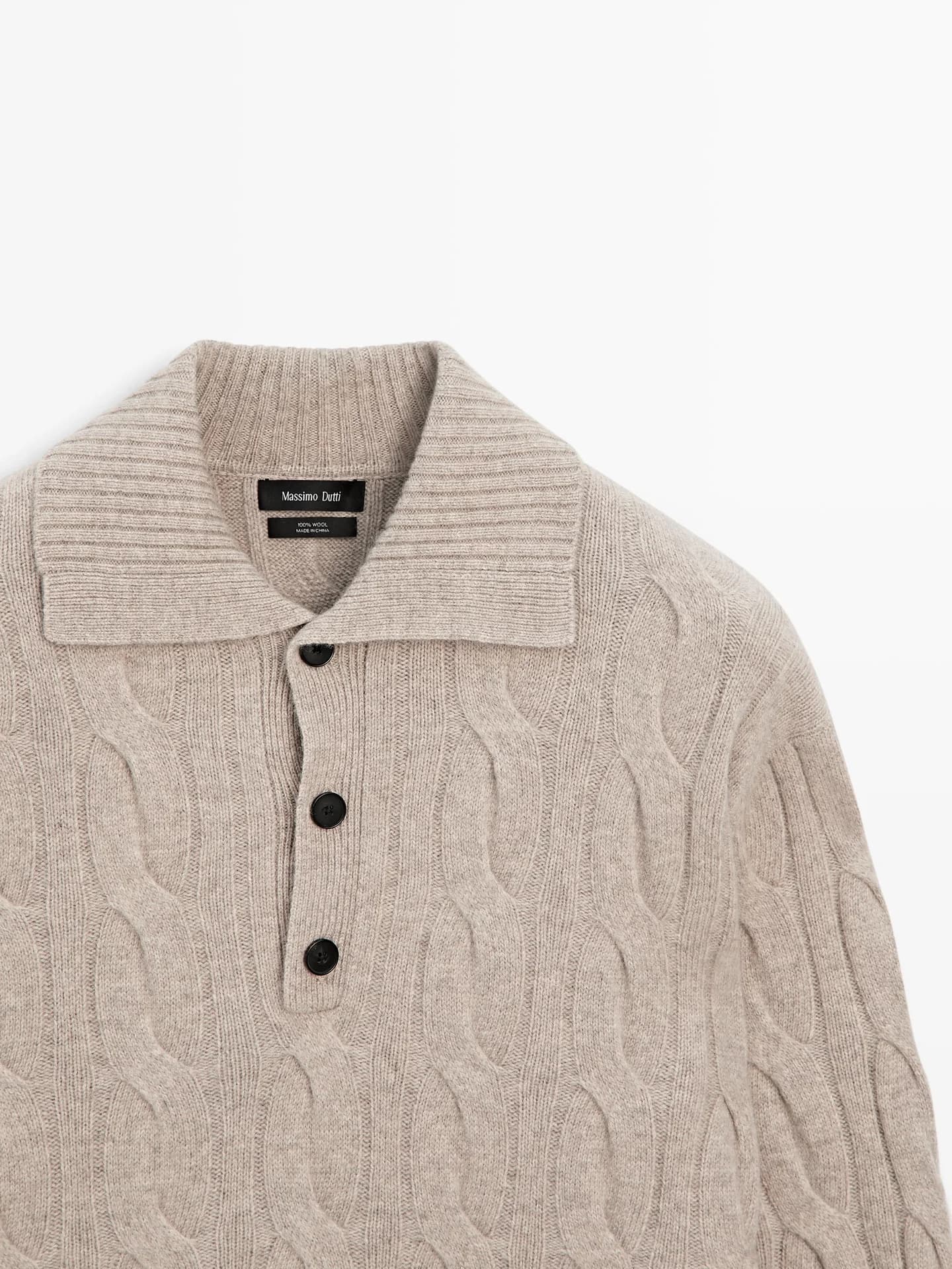 Шерстяной свитер-поло косой вязки