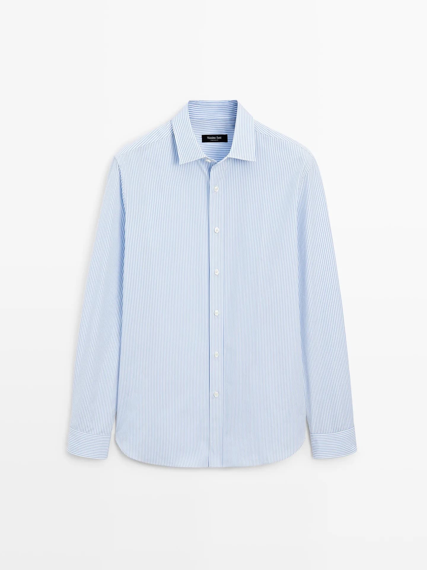 Рубашка стандартного кроя из 100% хлопка в полоску. - фото 8