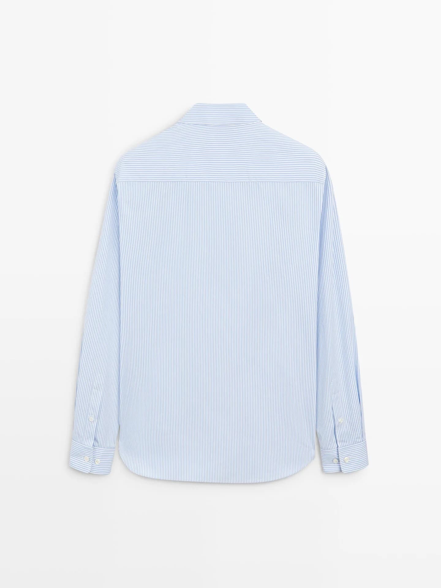 Рубашка стандартного кроя из 100% хлопка в полоску. - фото 10