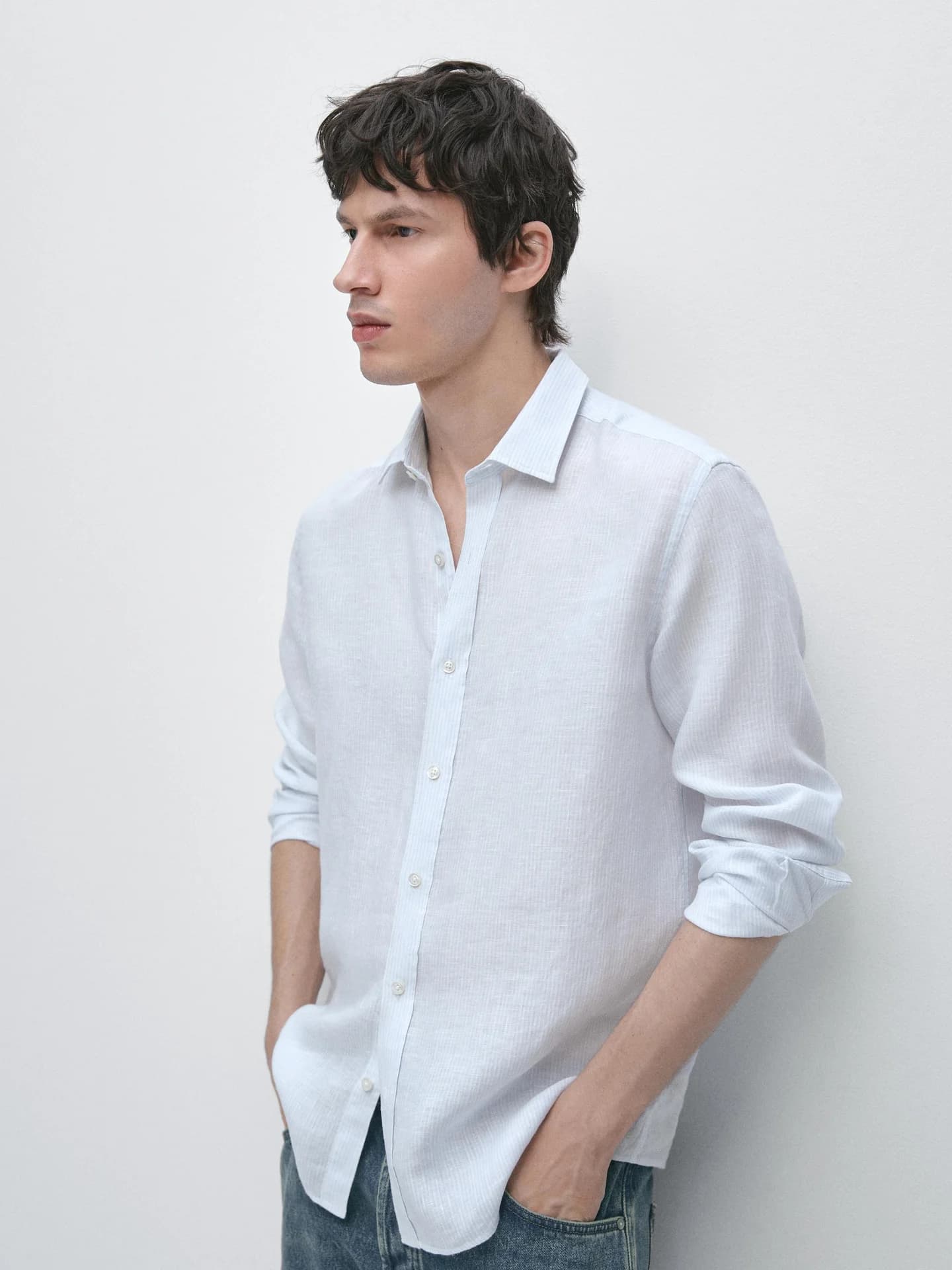 Полосатая льняная рубашка