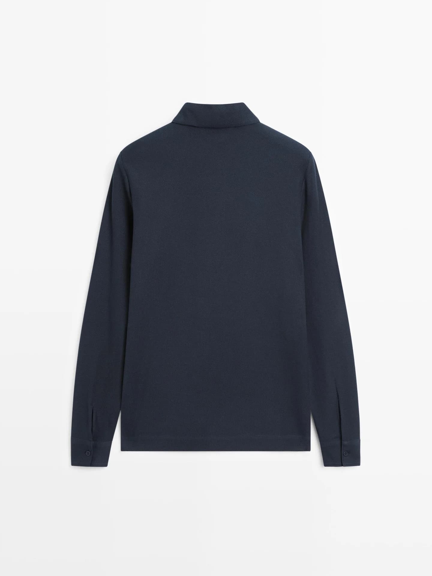 Рубашка-поло из фактурного пике с длинными рукавами - фото 7