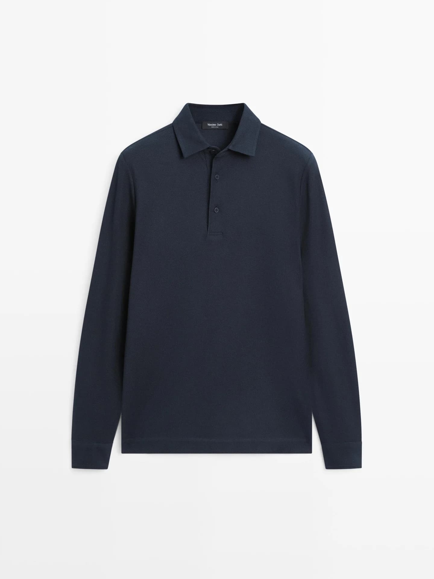 Рубашка-поло из фактурного пике с длинными рукавами - фото 8