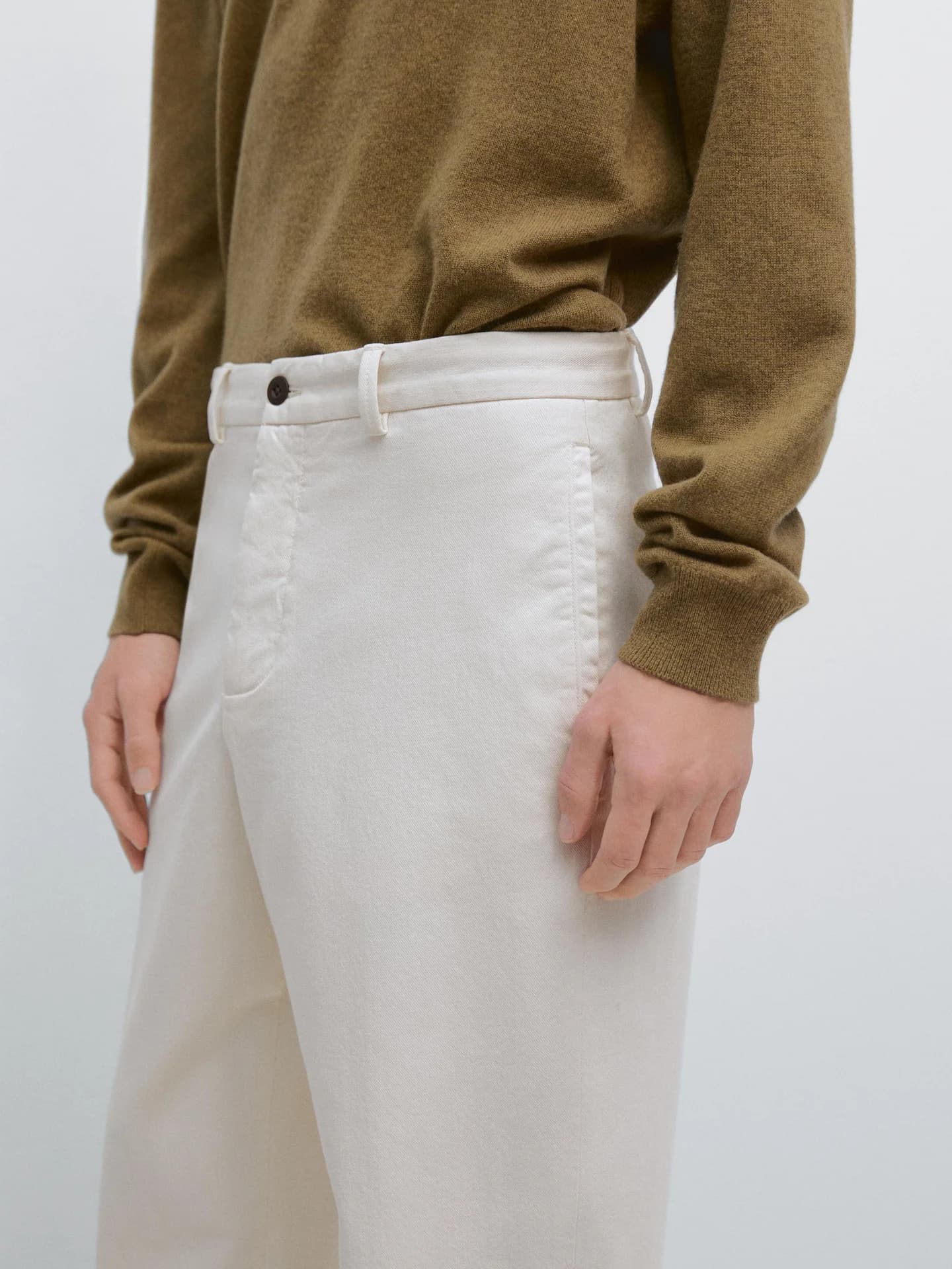 Брюки из хлопкового твила с эластичным поясом. - фото 5