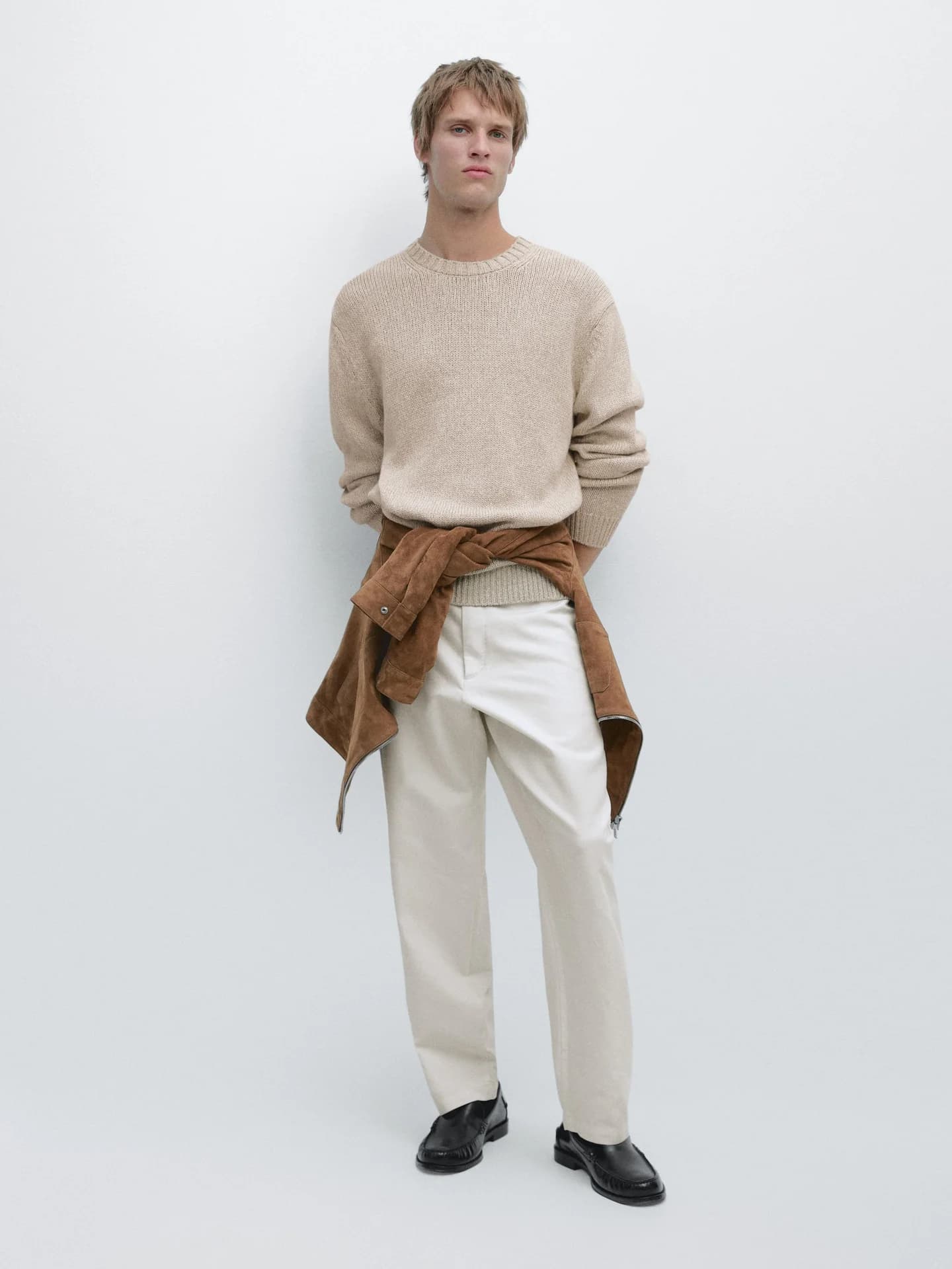 Зауженные брюки из хлопка и льна