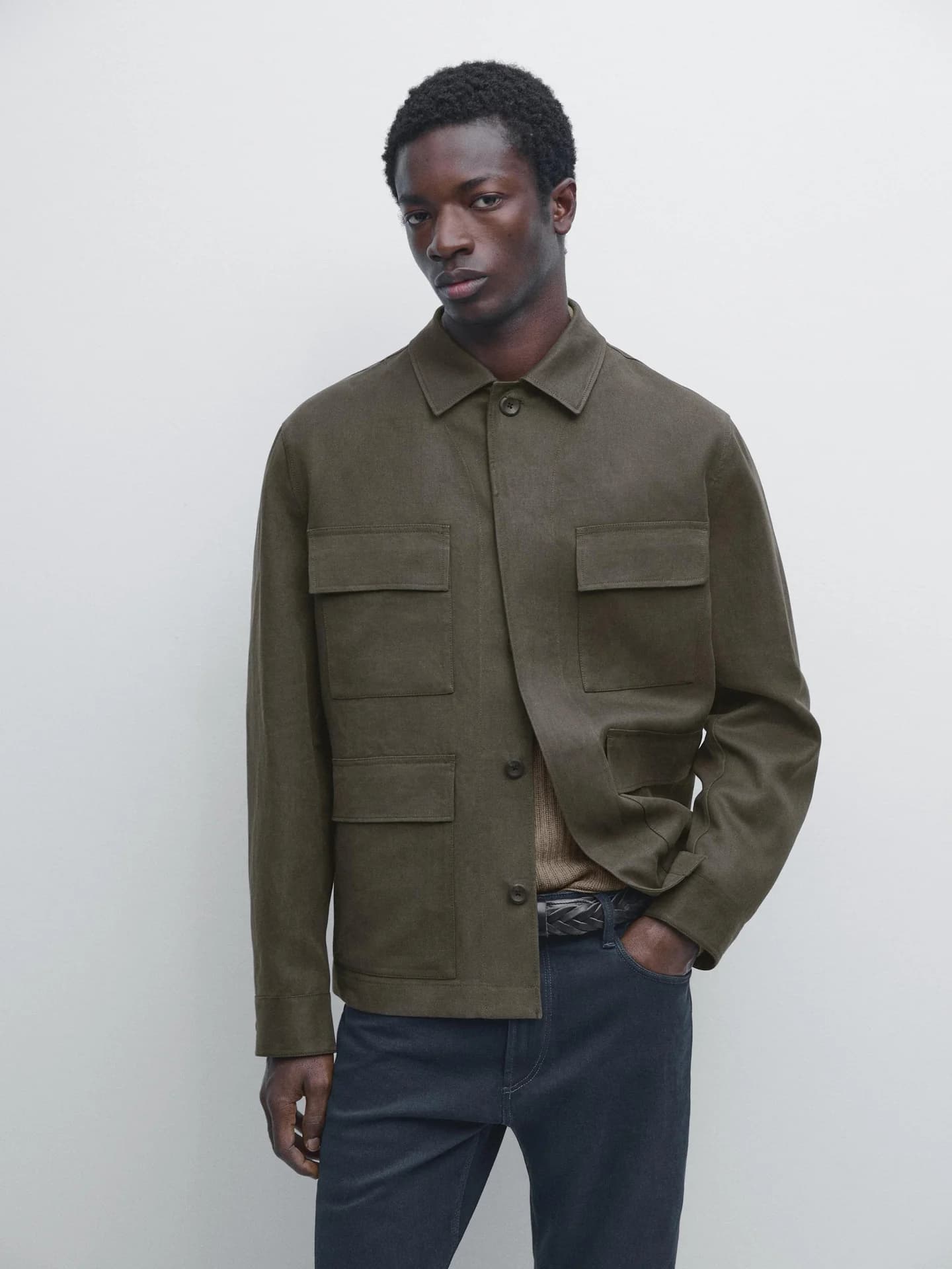 Верхняя рубашка с деталями из льняного кармана - фото 19