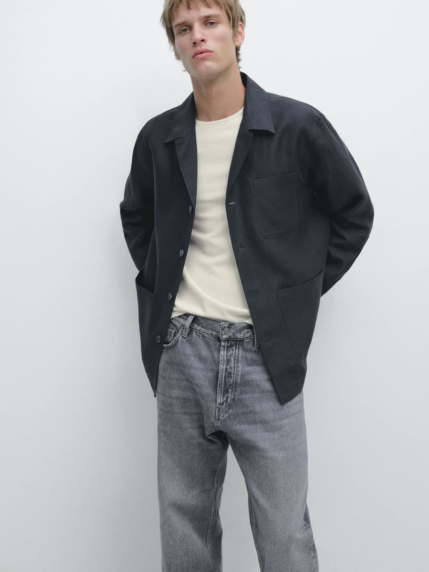 Льняная рубашка с карманом - фото 19