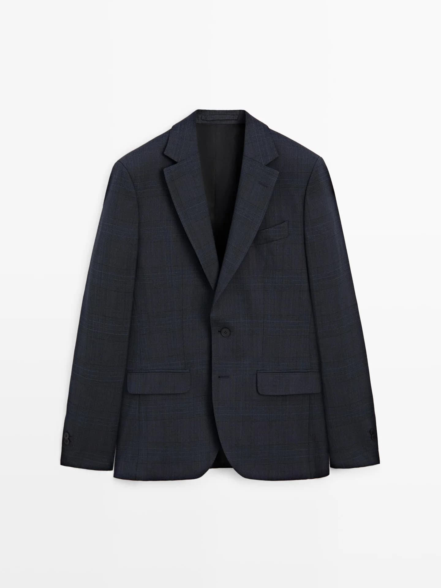 Костюмный пиджак из смесовой шерсти в клетку. - фото 8