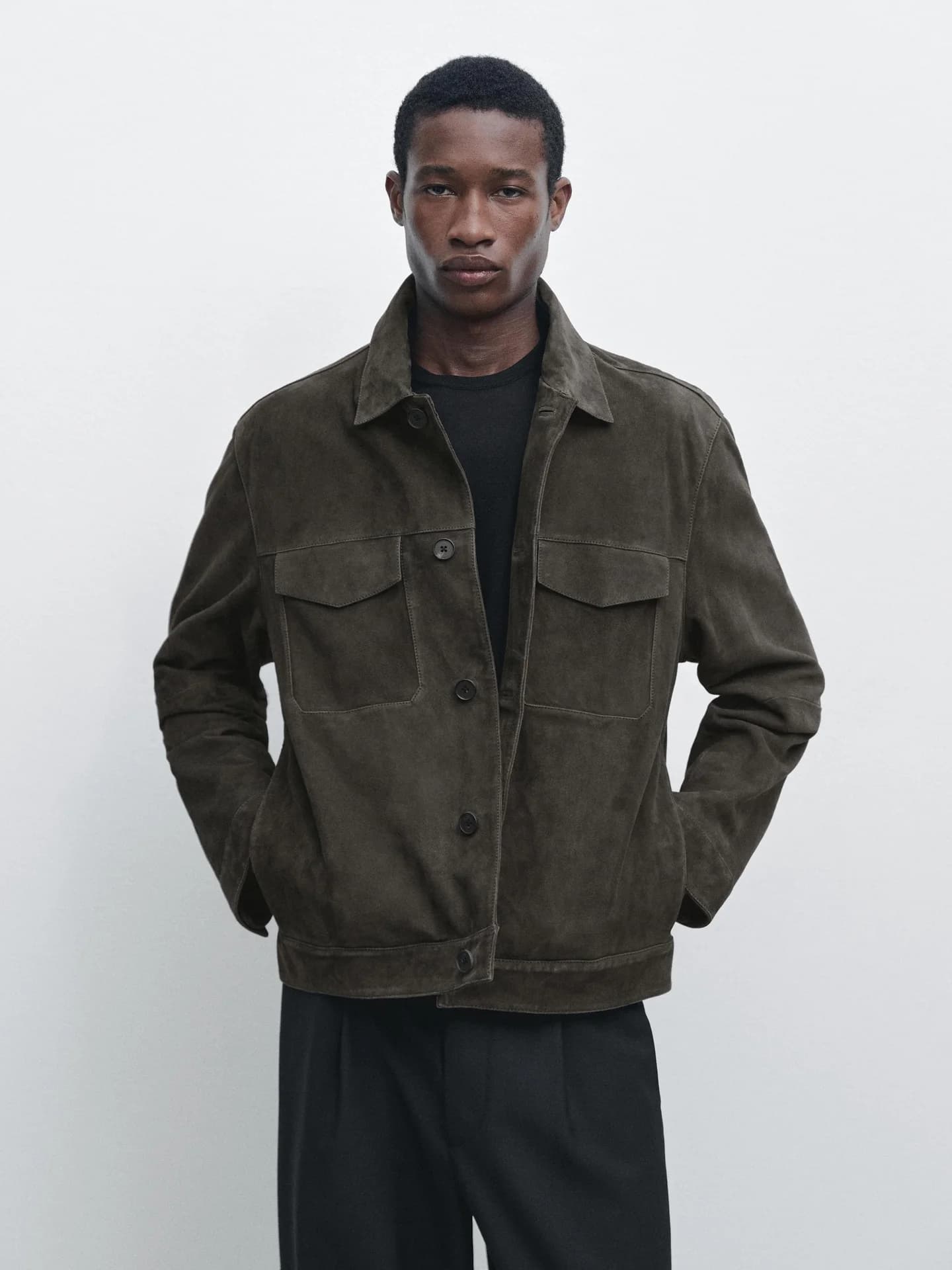 Замшевая кожаная куртка с карманами - фото 2