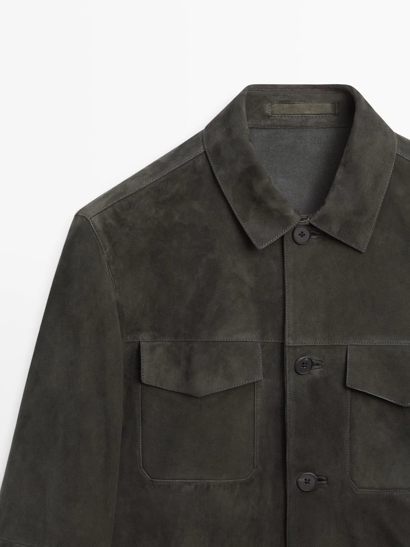 Замшевая кожаная куртка с карманами - фото 6