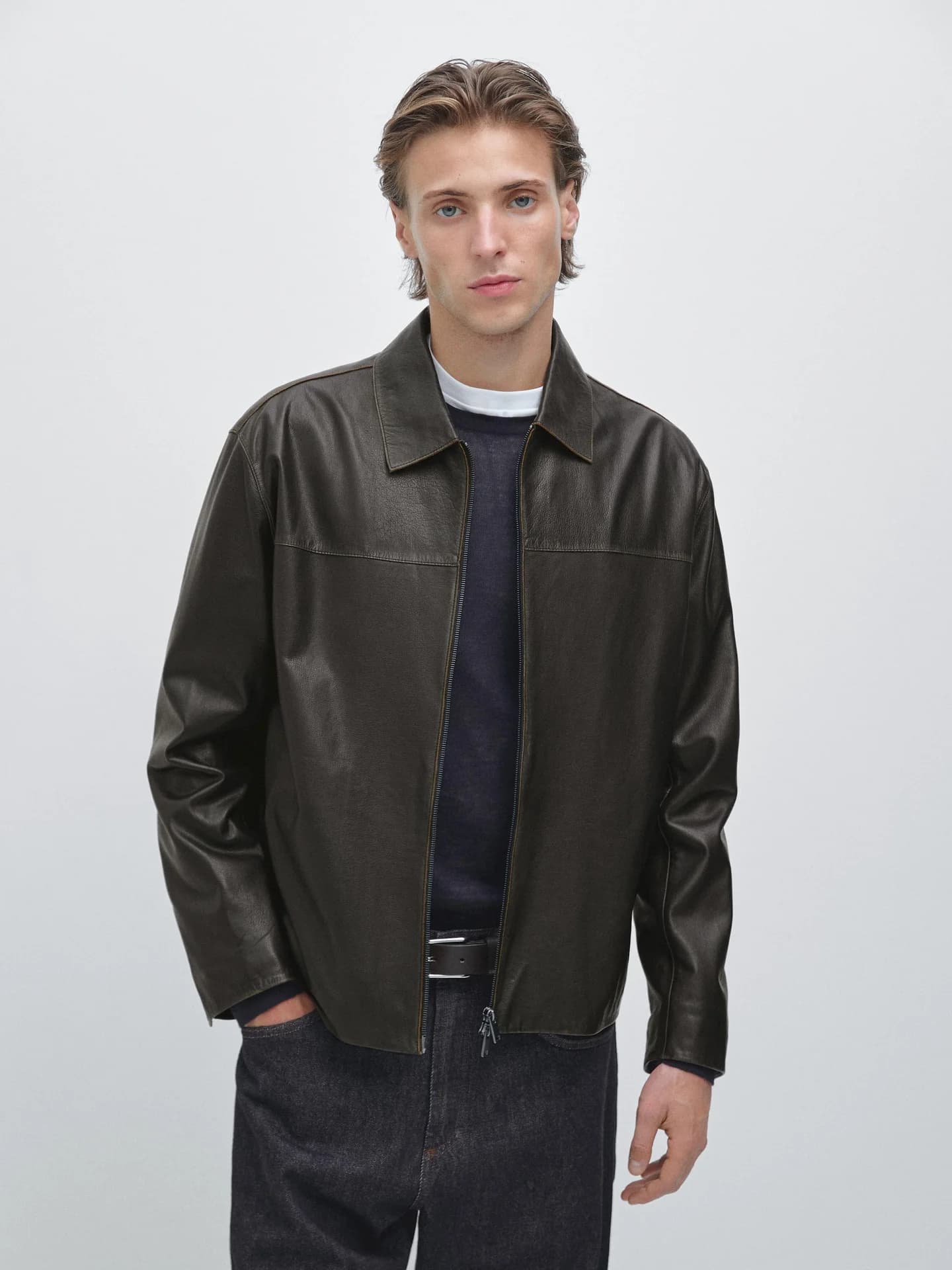 Кожаная куртка с эффектом потертости - фото 3