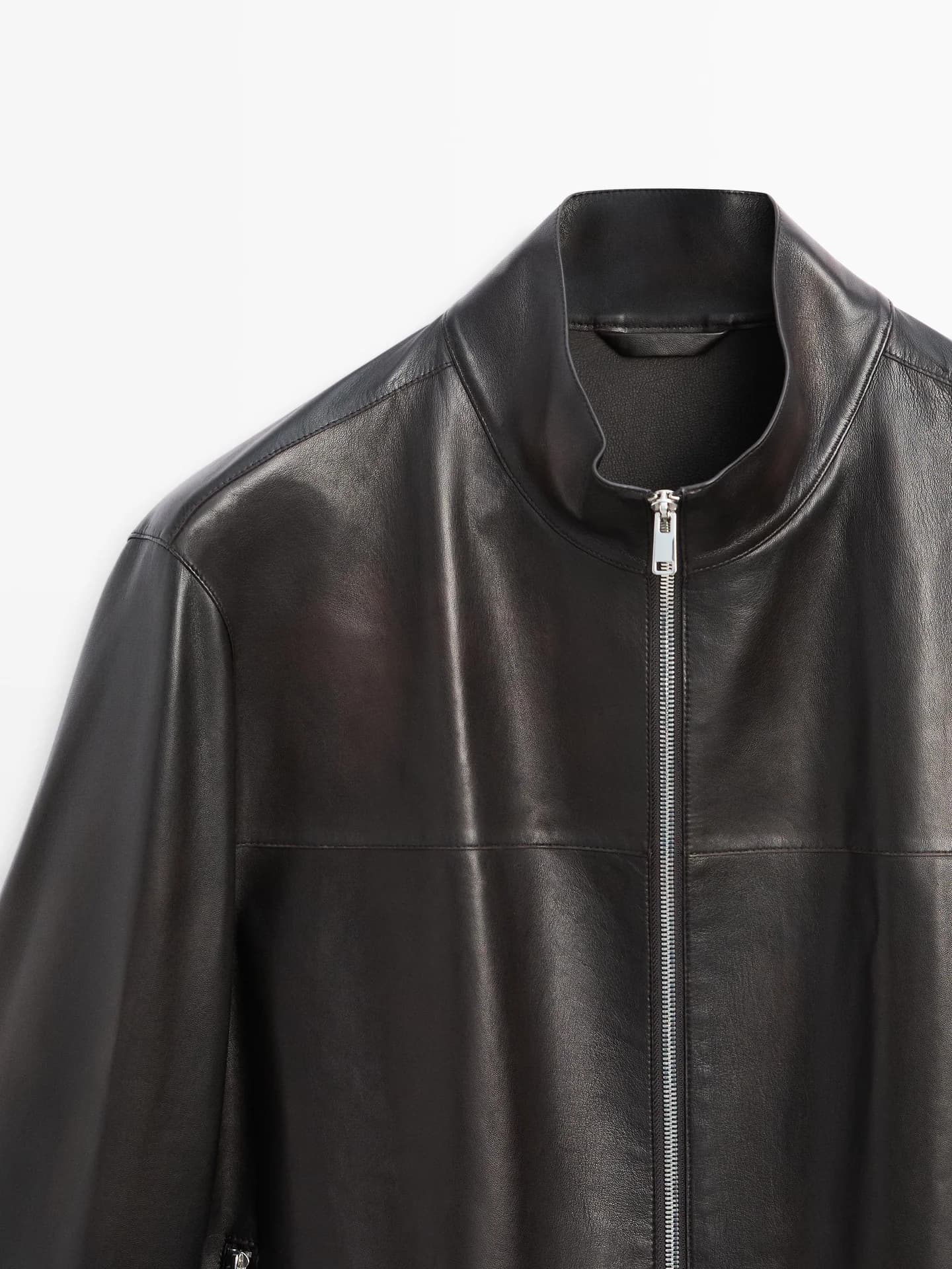 Куртка из кожи наппа с эффектом потертости - фото 4