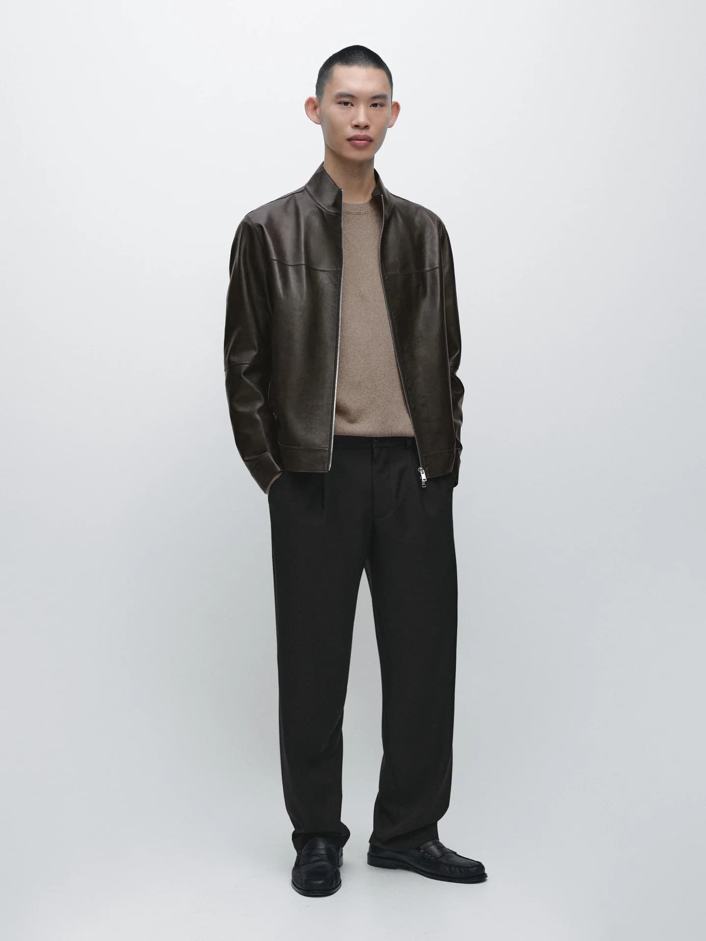 Куртка из кожи наппа с эффектом потертости - фото 9